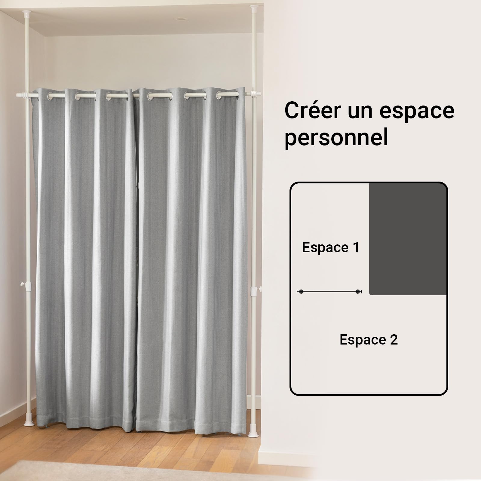 SoBuy Paravent Modulable Occultant Réglable 162-266x199-262 cm | Séparateur de pièces avec rideau télescopique, isolation thermique pour salon, bureau et chambre Gris Anthracite KLS12-HG