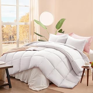 SunStyle Home Queen Comforter Set 3 Piece,Bed in a Bag Bedding White | Reversible, Lightweight, All Season, OEKO-TEX Certified, Down Alternative Comforter, Breathable sheets & pillowcases