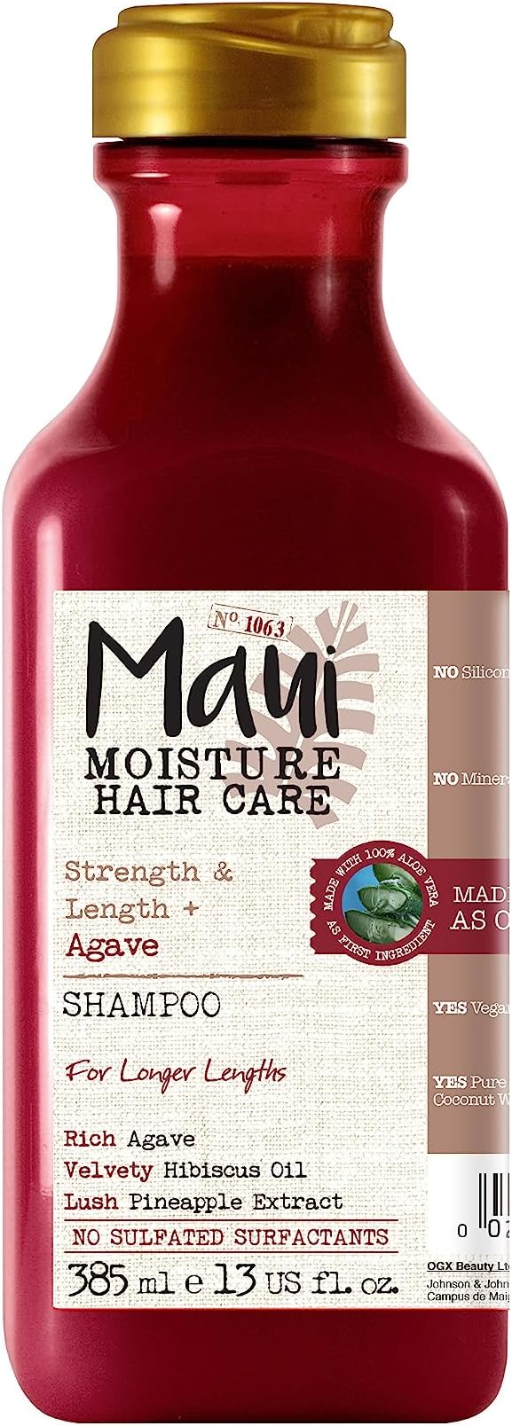 Maui Moisture Vegan Agave Aloe Vera Shampoo for Damaged Hair and for Chemically Treated Hair 385 ml