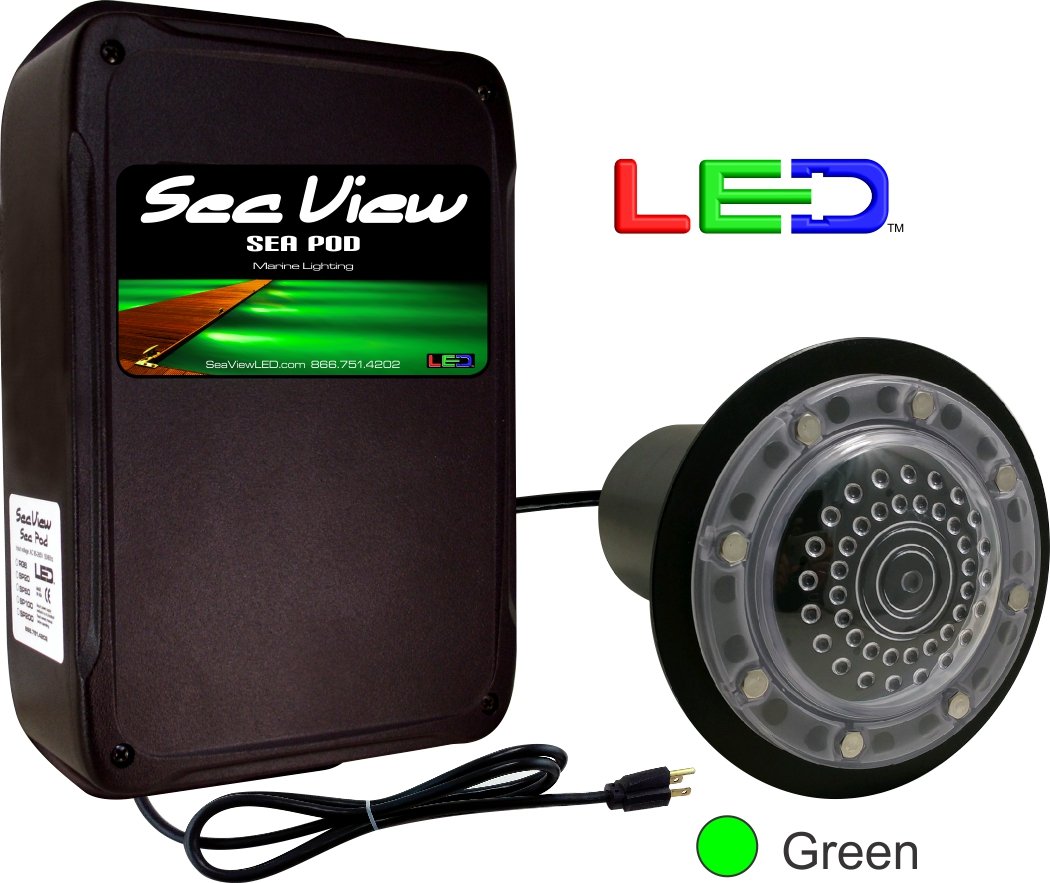 Sea View LED SP100-100 Watt Green Underwater LED Fish Attracting Dock Light. White/Green/Blue. Proudly Made in America!