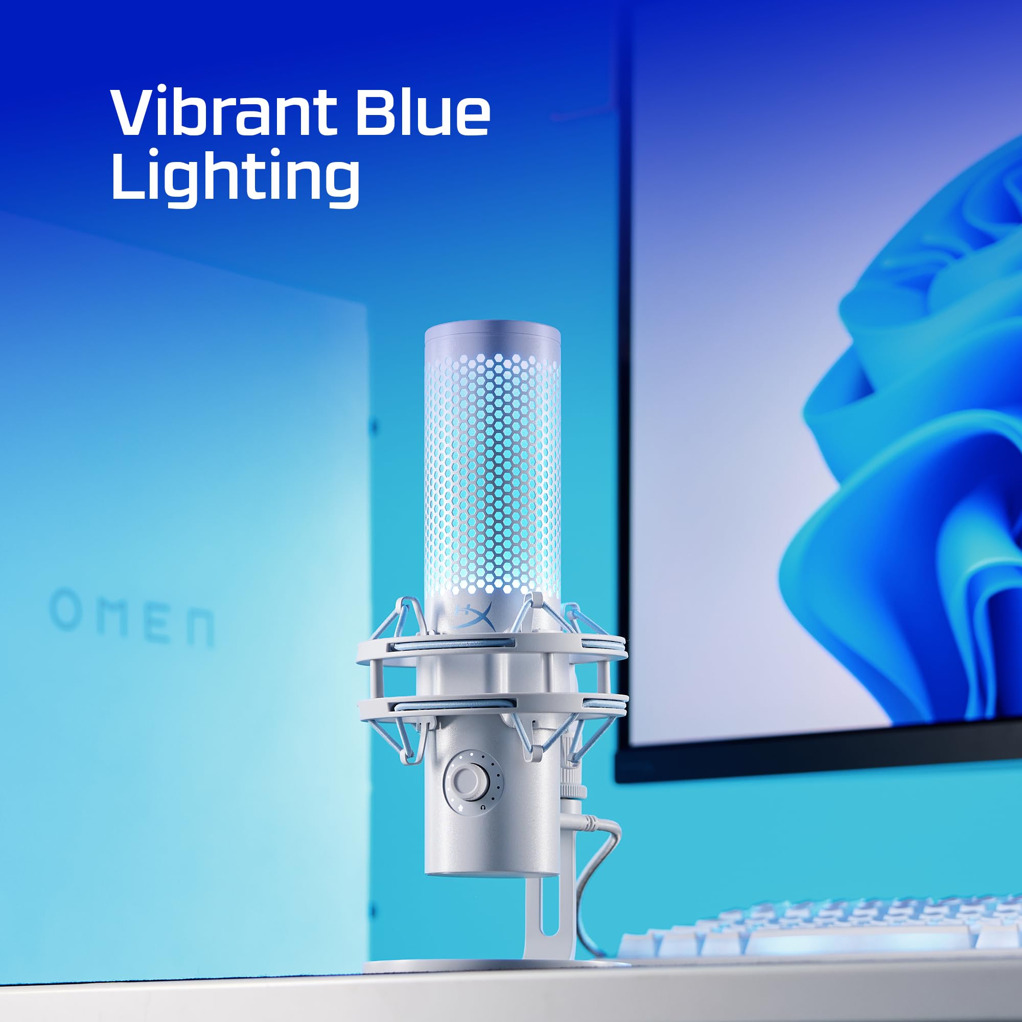 HyperX Quadcast 2 Frost mikrofon USB do gier, strumieniowania, podcastu, czterech wzorów biegunowych, kontroli, LED, antywibracyjny, do PC, PS4, PS5 i Mac, biały i niebieski