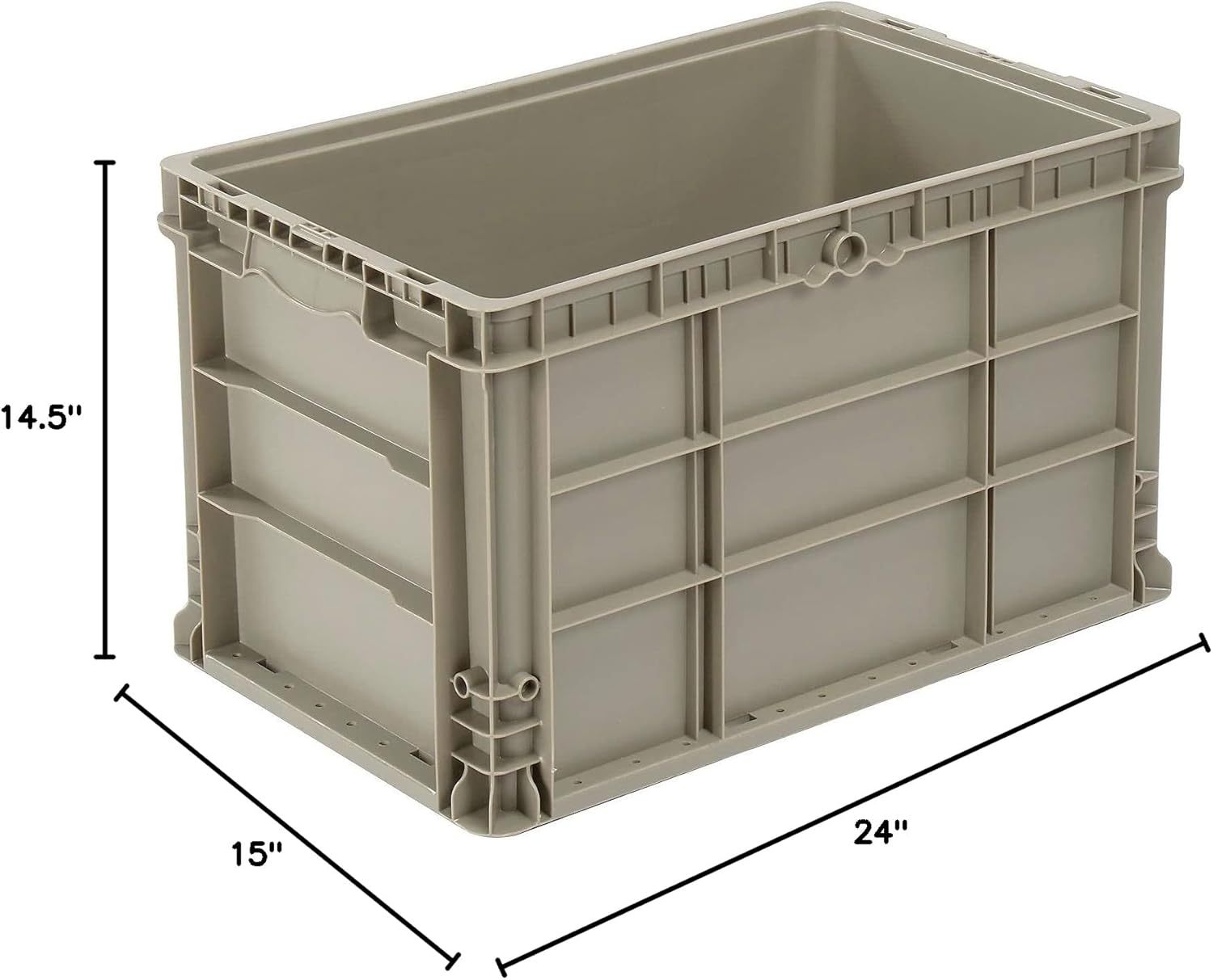 Monoflo Straight Wall Handled Storage Container Tote, 24 x 15 x 14.5", Gray