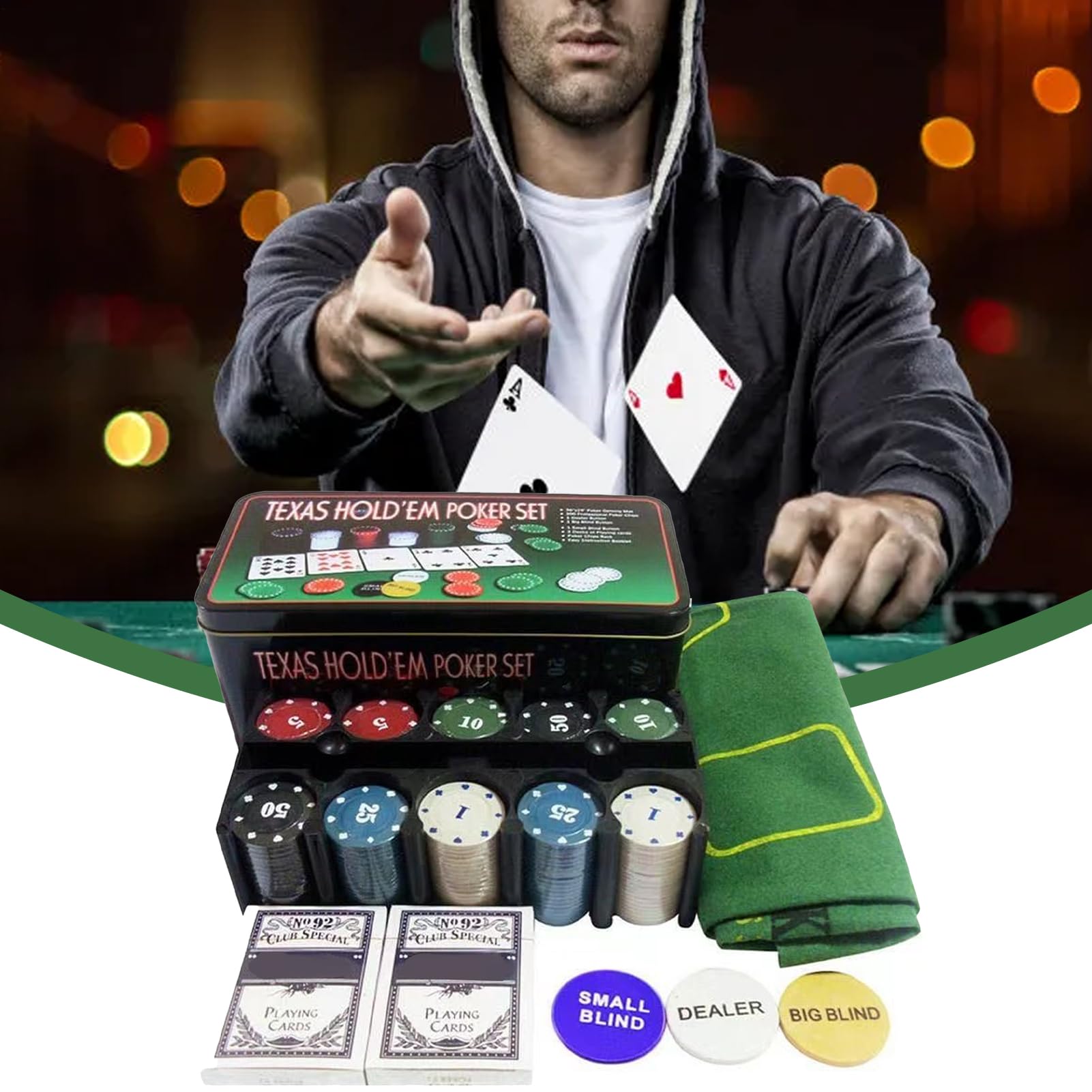 Żetony do pokera Akcesoria Antypoślizgowe Do Gier Karcianych | Zestaw Żetonów Pokerowych, do Texas Hold'em, do Wieczorów Gier, Gry w Kości, do Imprez Domowych, Kemping, oraz w Podróże Na