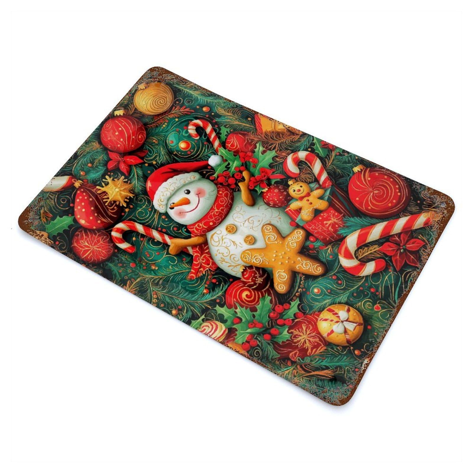 Garage Style Christmas Snowman Ornament Distressed Metal Wall Sign 11.8"x7.9", Vintage Wall Decor for Bar And Workshop