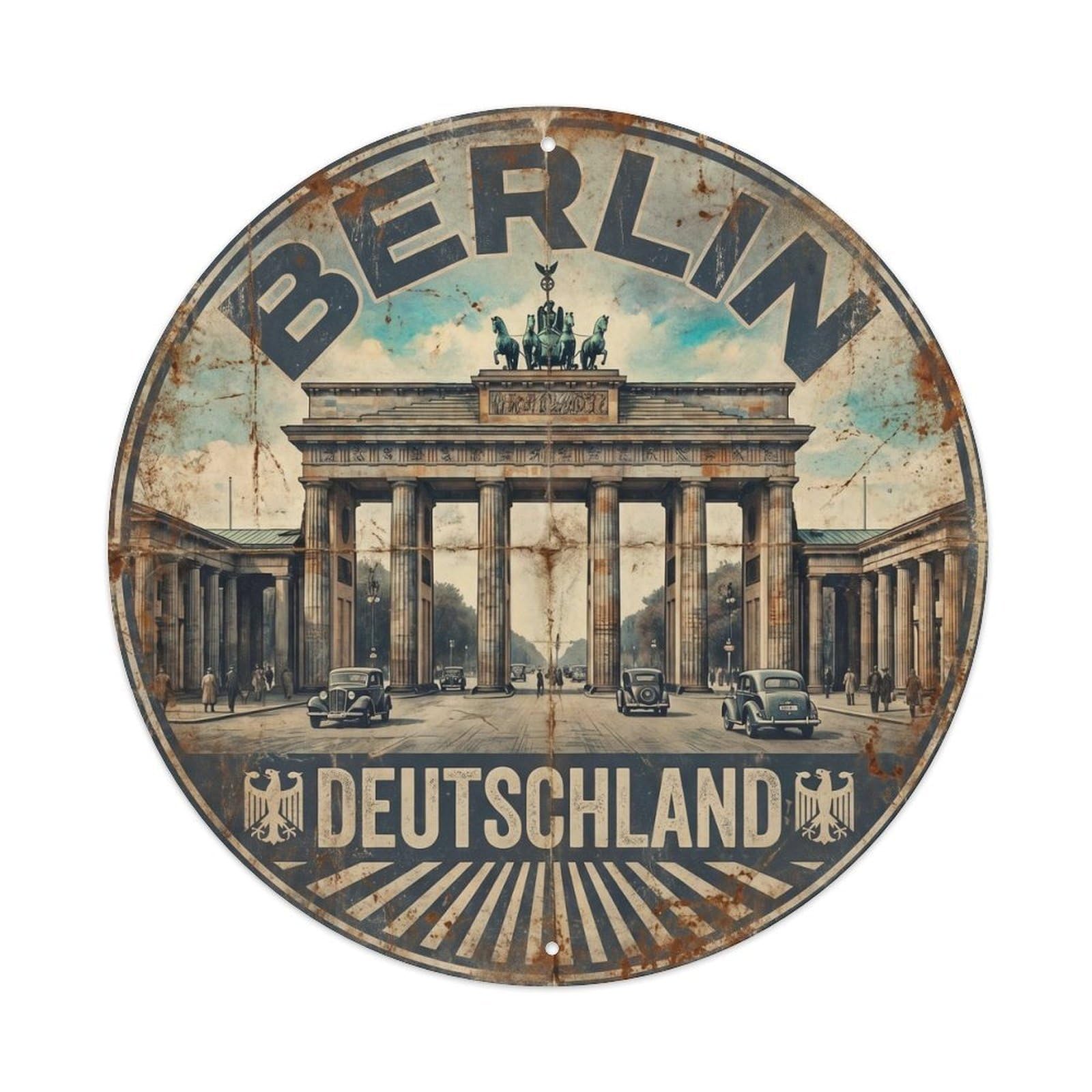 Vintage Travel Berlin Brandenburg Gate 5 Metal Tin Sign Plaque