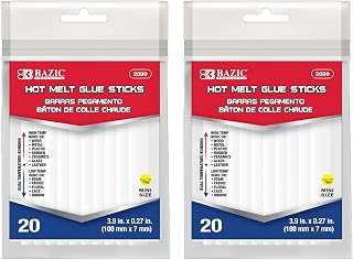 BAZIC Products Hot Melt Glue Sticks Dual Temp Mini 3.9" x 0.27", All Purpose Industrial Glue Stick, Quick Repair Home Improvement Crafts (20/Pack), 2-Pack