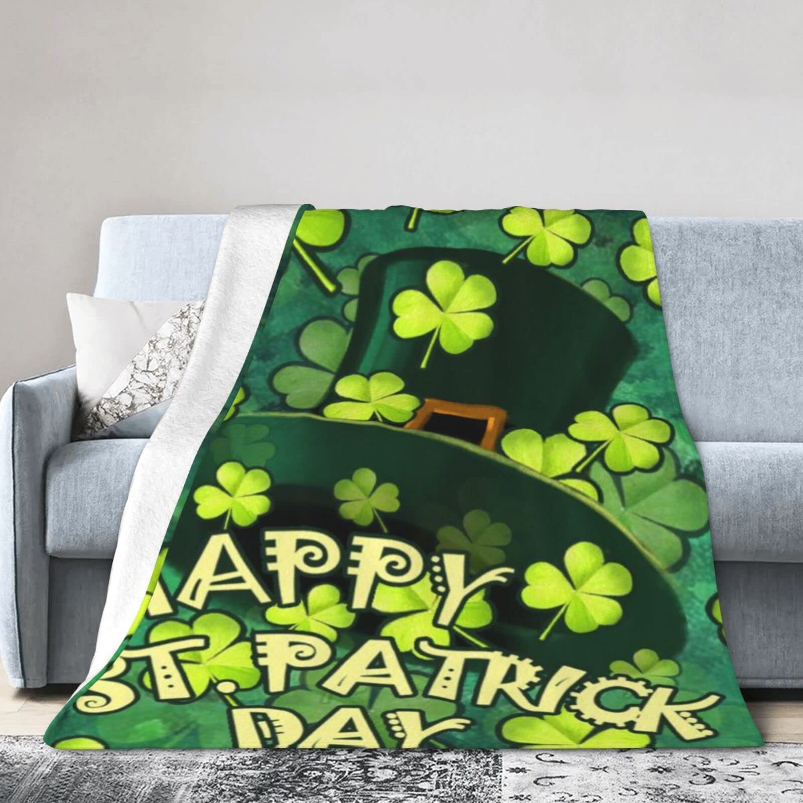 Lsjuee Flannel Fleece Blanket 40"X30" Happy St. Patrick's Day Sofa Throw Blanket Funny Ultra-Soft Travel Spring Blankets for Womens Keep Warm