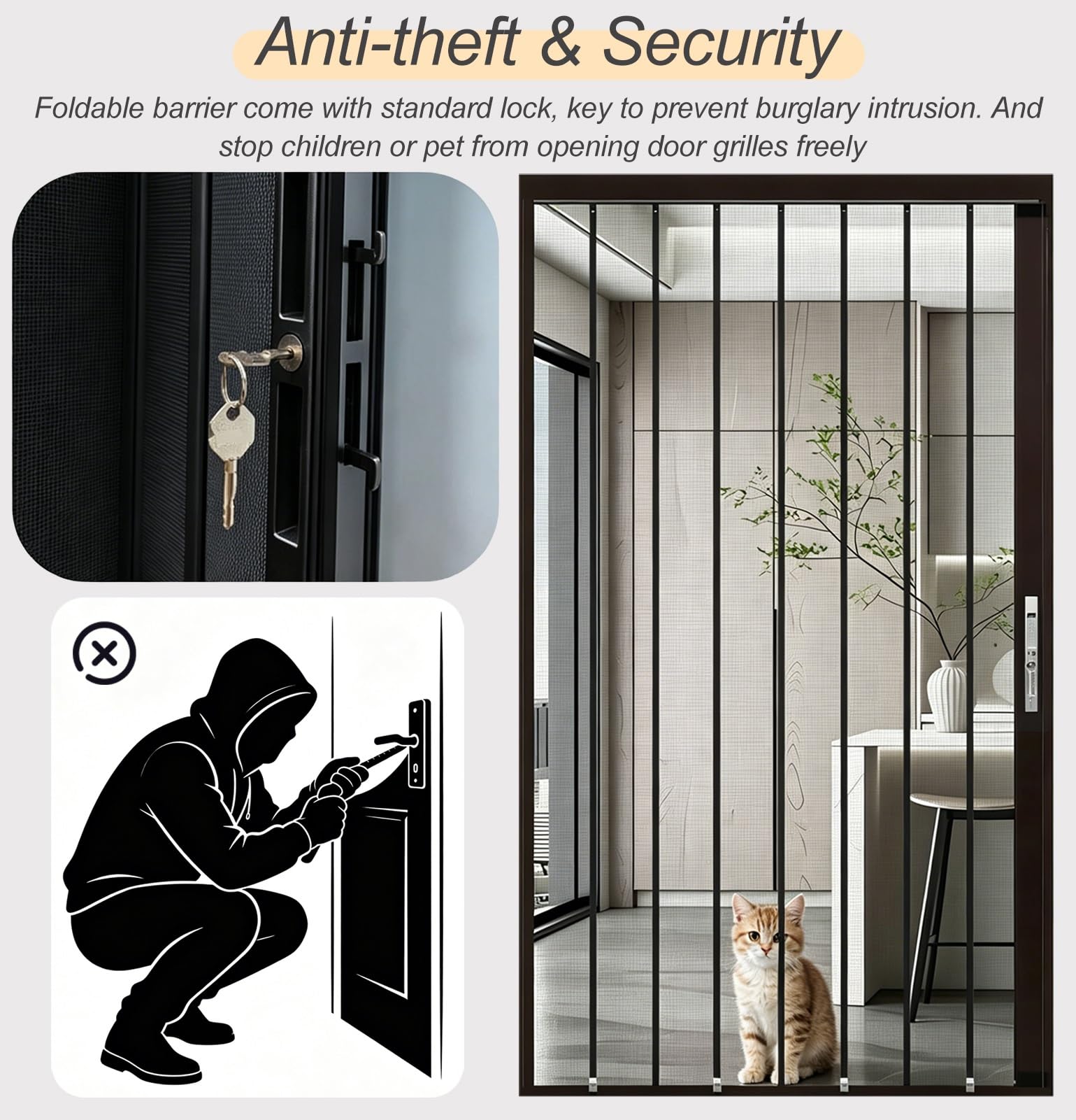 Rejas para Ventanas Exteriores Malla Mosquitera Extensible Alta Altura Puertas, Ideal Gatos Perros, Mosquitera Repuesto Ligera Cerradura, Valla Protectora Antiarañazos(W55xH60cm/22x24in)
