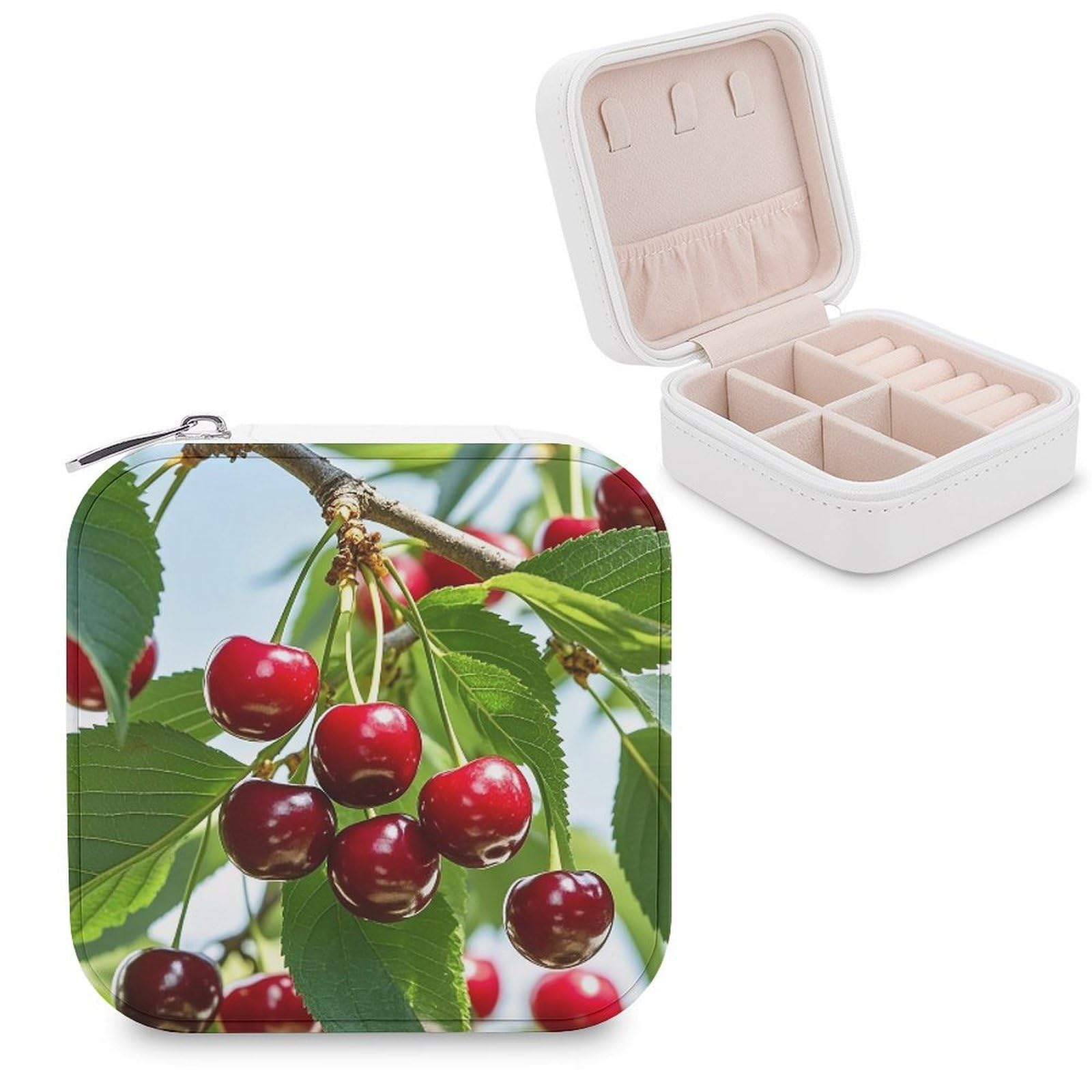 LZQPOEAS Cute Cherry Jewelry Box Mini Jewelry Travel Case Trendy Stuff Ring Box Custom PU Leather Jewelry Boxes Portable Jewelry Case Earring Storage Organizer for Girls Women