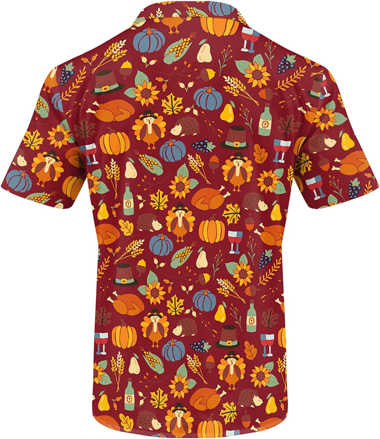 Eciodci Men's Thanksgiving Button Down Shirt Funny Turkey 3D Printed Fall Leaves Novelty Short Sleeve Hawaiian Shirts for Men - Image 2