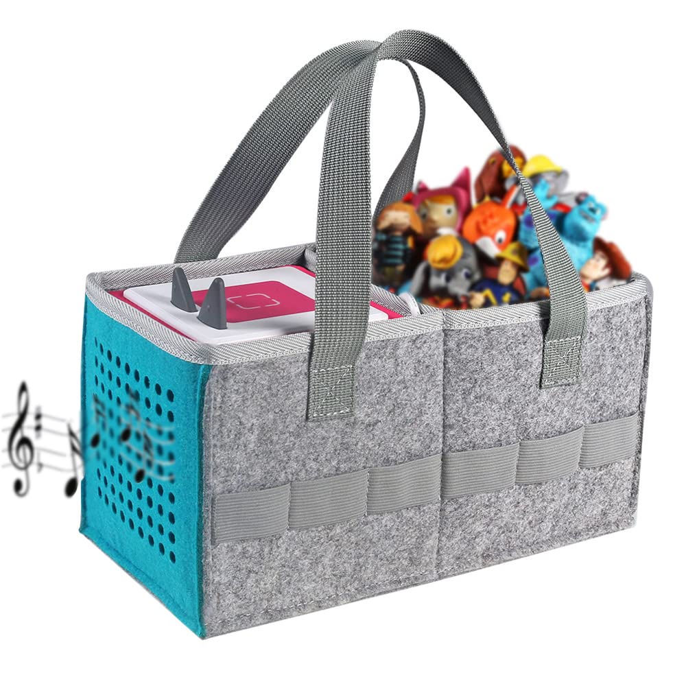 Carrying Case Travel Felt Bag Compatible with Toniebox 1/2 Audio Player Starter Set and Tonies Figurine (Gray+Blue)