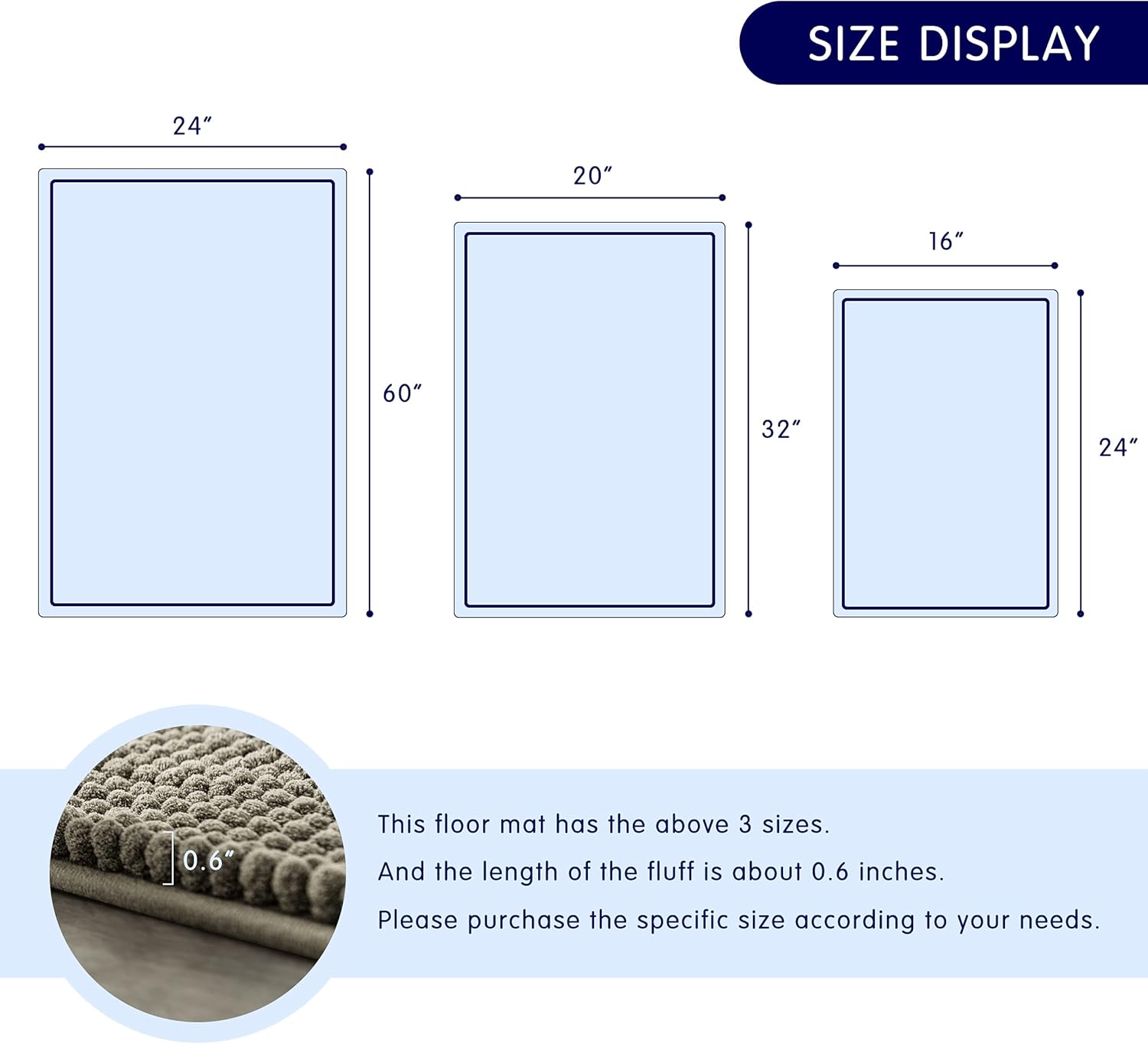 SUBRTEX Bathroom Rug Soft Striped Plush Bath Mat Absorbent Household Floor Mat Quick Drying Machine Wash (Gray,24"*60")