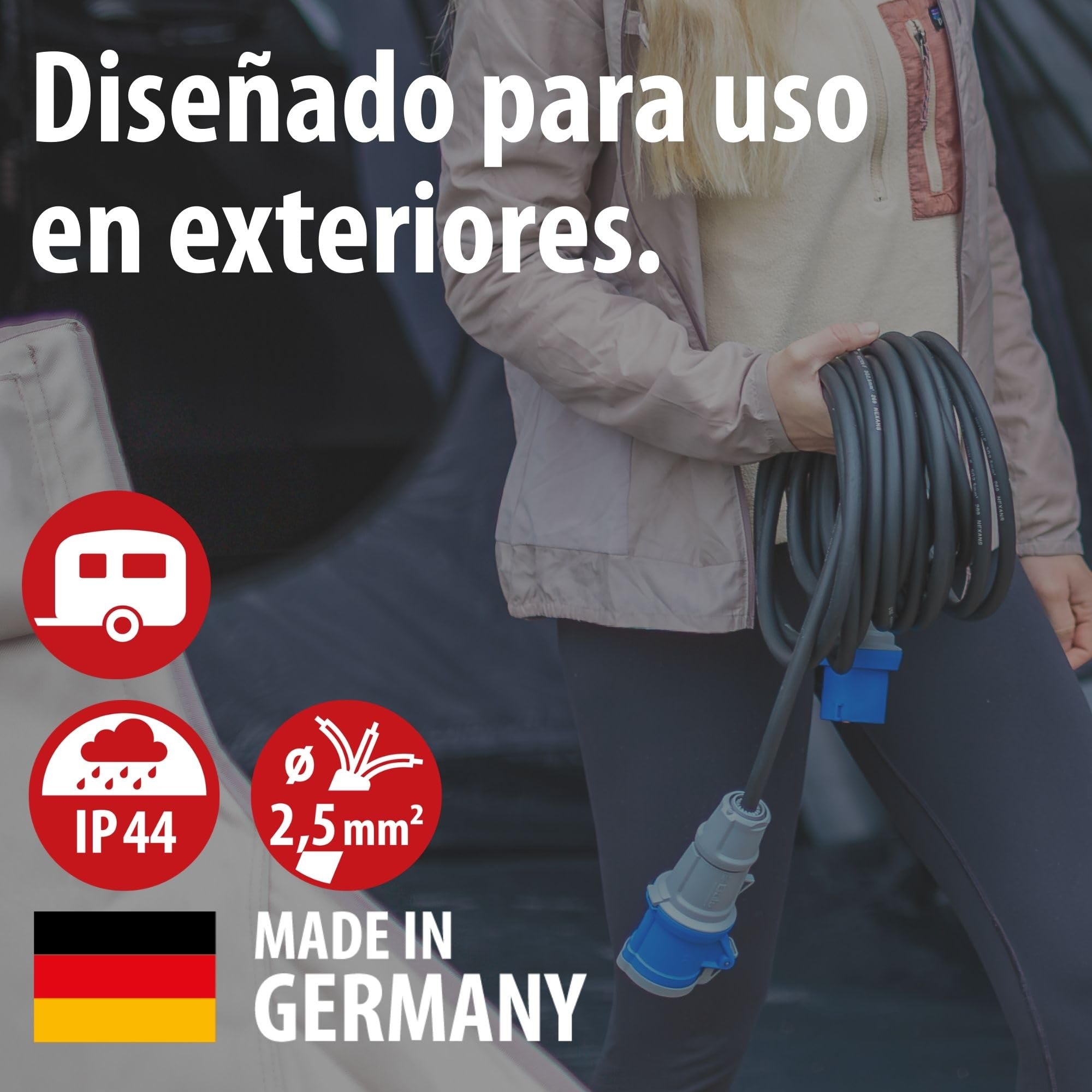 Brennenstuhl Cable Alargador Camping CEE 230V 25m (Cable H07RN-F 3G2.5 en Color Negro, Cable Eléctrico Camping para Uso Permanente en Exteriores IP44, Made in Germany)