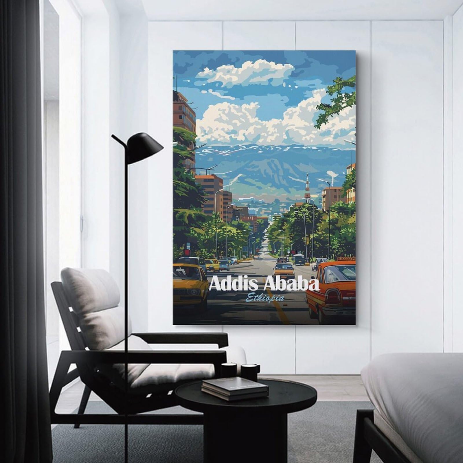 Addis Ababa, Ethiopia Cityscape Wall Art Print, 24x36inch(60x90cm), for Entryway, Lounge Links Or Small Walls, Decorative Wall Art for Narrow Spaces