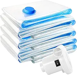 Kit 5 Saco Vácuo Roupa Viagem 50 x 70 cm com Bomba Automática Saco Vácuo Hermético Estanque Saco Vacuo Mala com Bomba Eletrica Reutilizável para Organização Roupa Viagen Mala Edredom