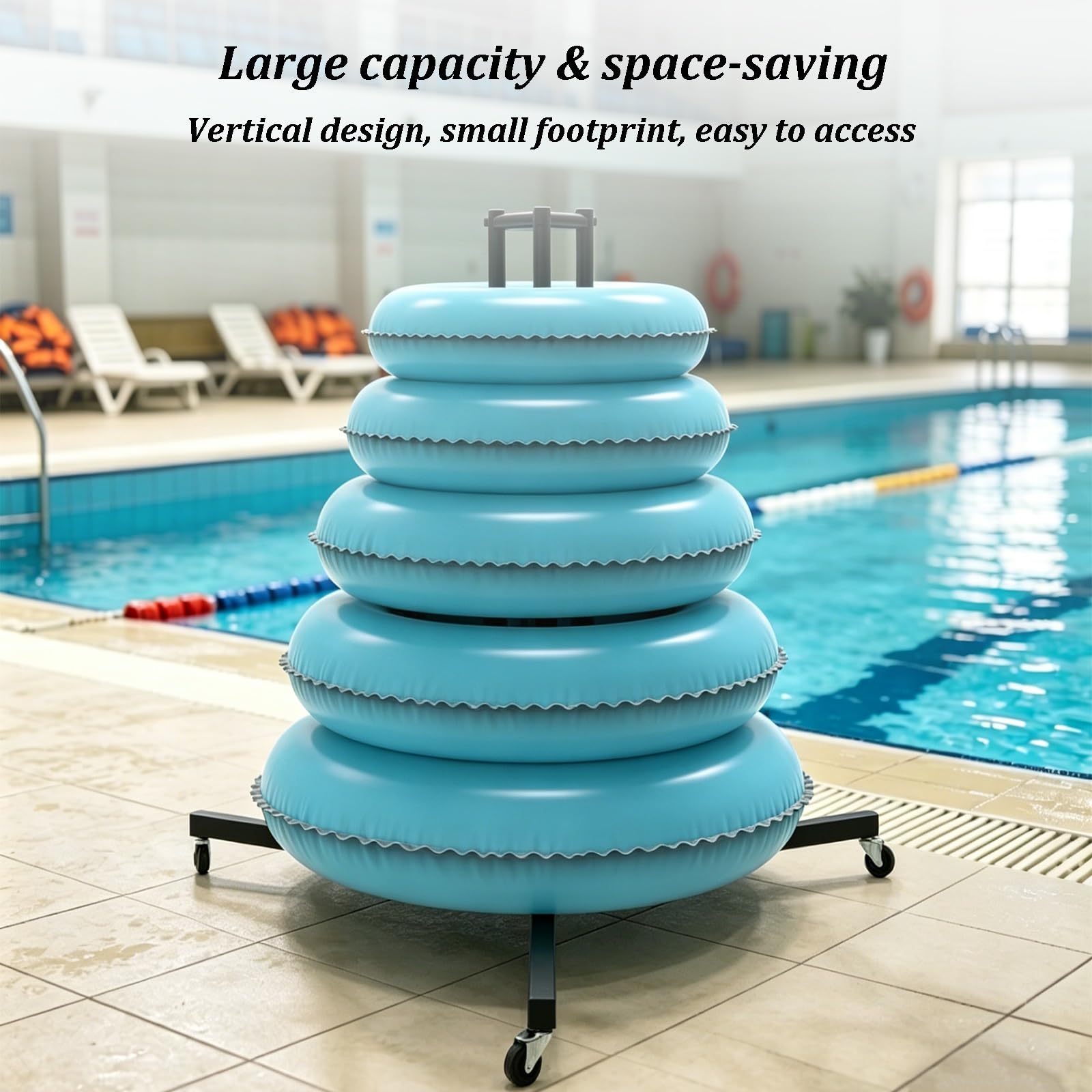 Estante De Almacenamiento para Flotadores De Piscina con Ruedas Giratorias Y Organizador Metálico De Pie para Equipos, Incluye Repisa De Secado, para Parques Acuáticos