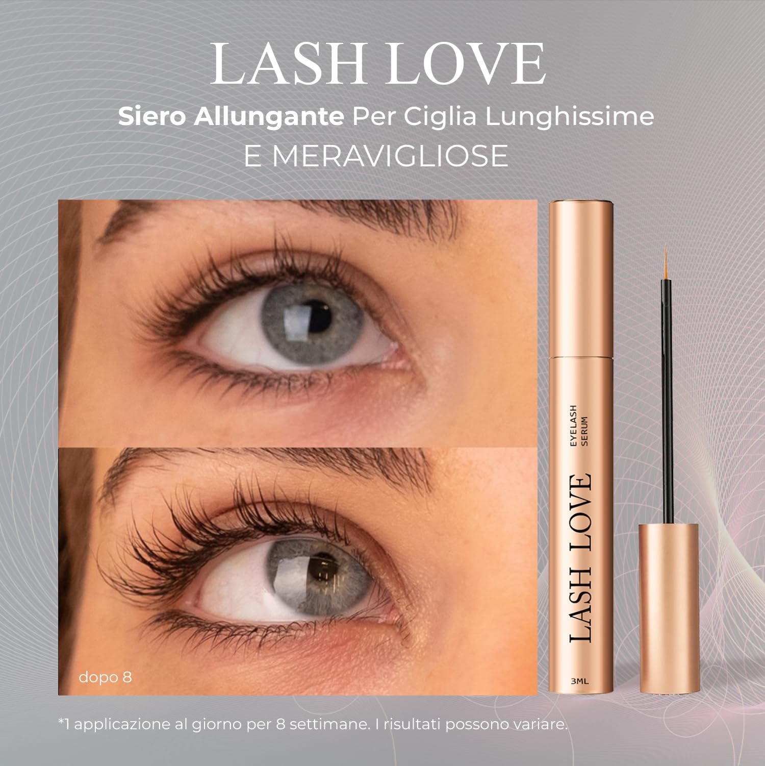 Siero Ciglia Allungante LASH LOVE (3,0 ml) Lash Serum Booster allungante e infoltente per ciglia lunghe e folte.