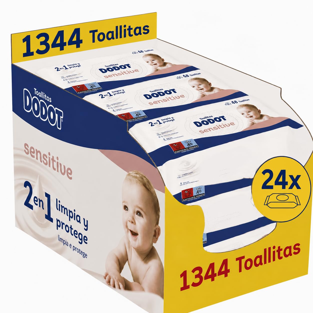 Dodot Sensitive Toallitas para Bebé 24 Paquetes x 56 Toallitas, 1344 Toallitas en Total, Formato Ahorro con Tapa Blanda