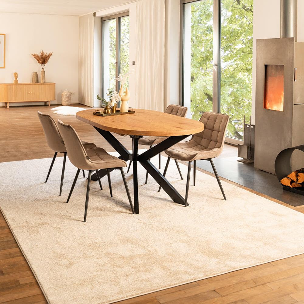Home Deluxe Table de Salle à Manger Ovale Extensible AVENTI avec Pied en étoile - 160 x 100 cm Light Oak | Table de Cuisine, Salle à Manger, Table de Salle à Manger