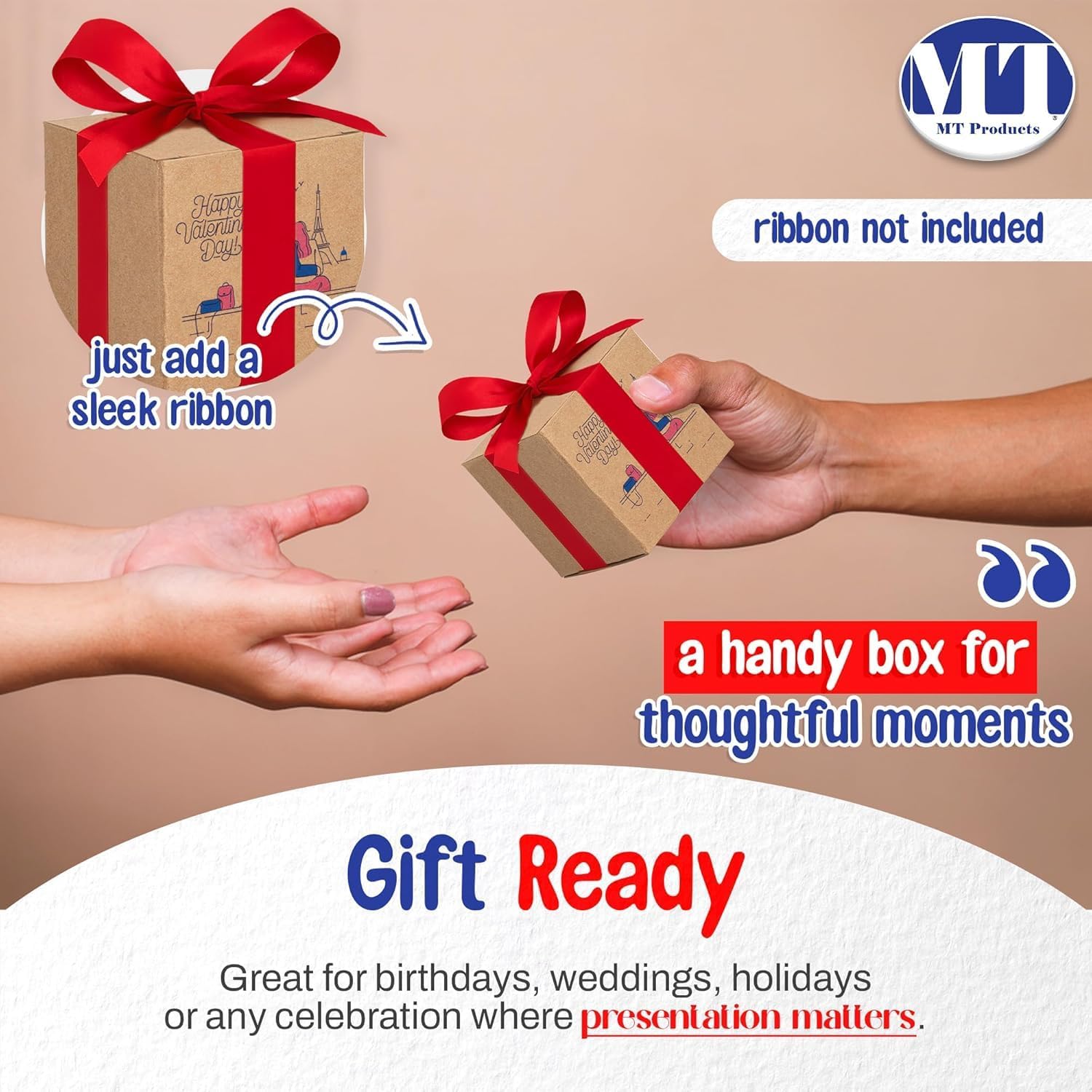 MT Products Tuck Top Kraft Custom Printed Gift Boxes 4" x 4" x 4" - Personalized Gift Box - Pack of 5-100