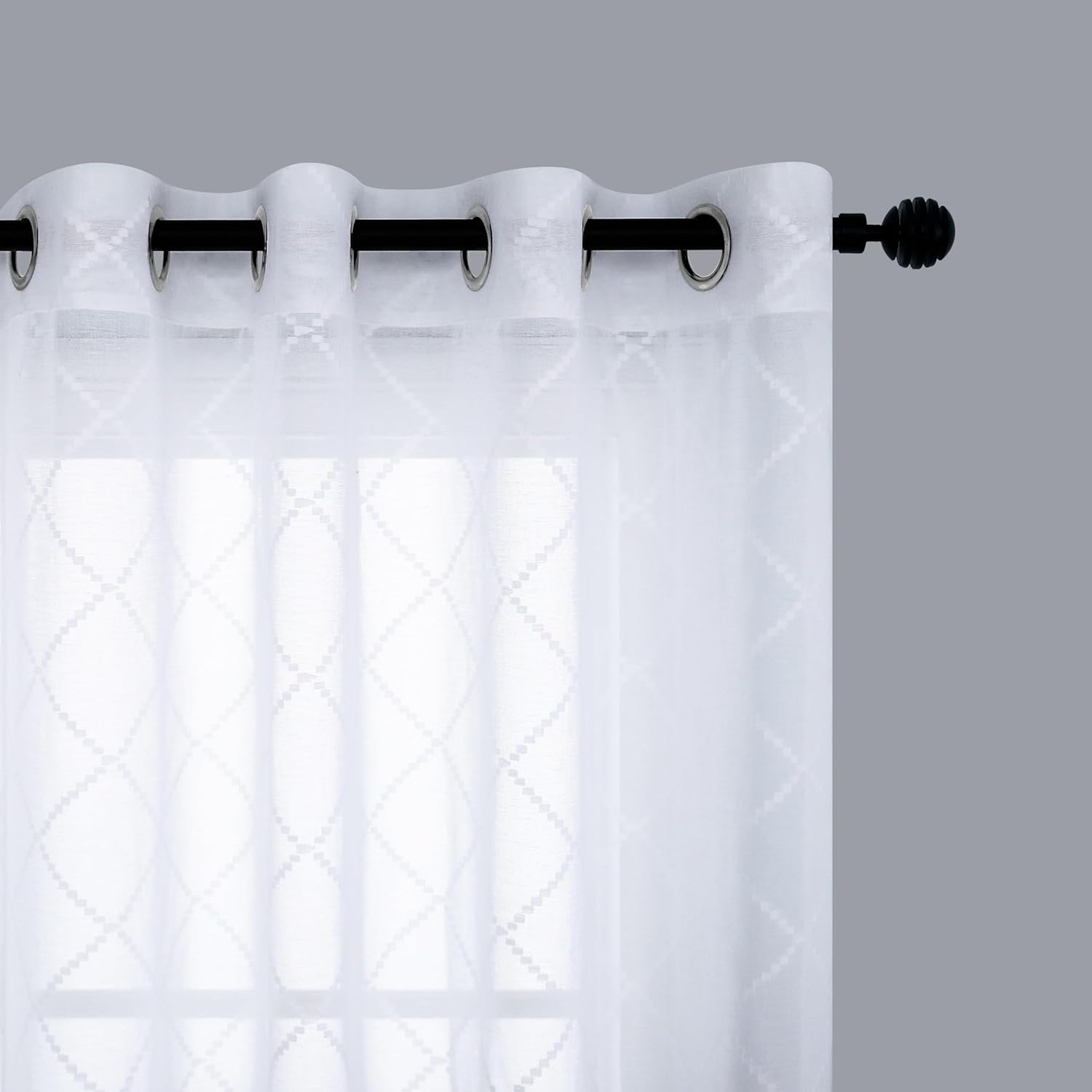 KOUFALL White Sheer Curtains 96 Inches Long 2 Panel Set, Jacquard Lace Pattern Floor to Ceiling Curtain, 8FT Grommet Modern High End Curtains for Living Room Bedroom