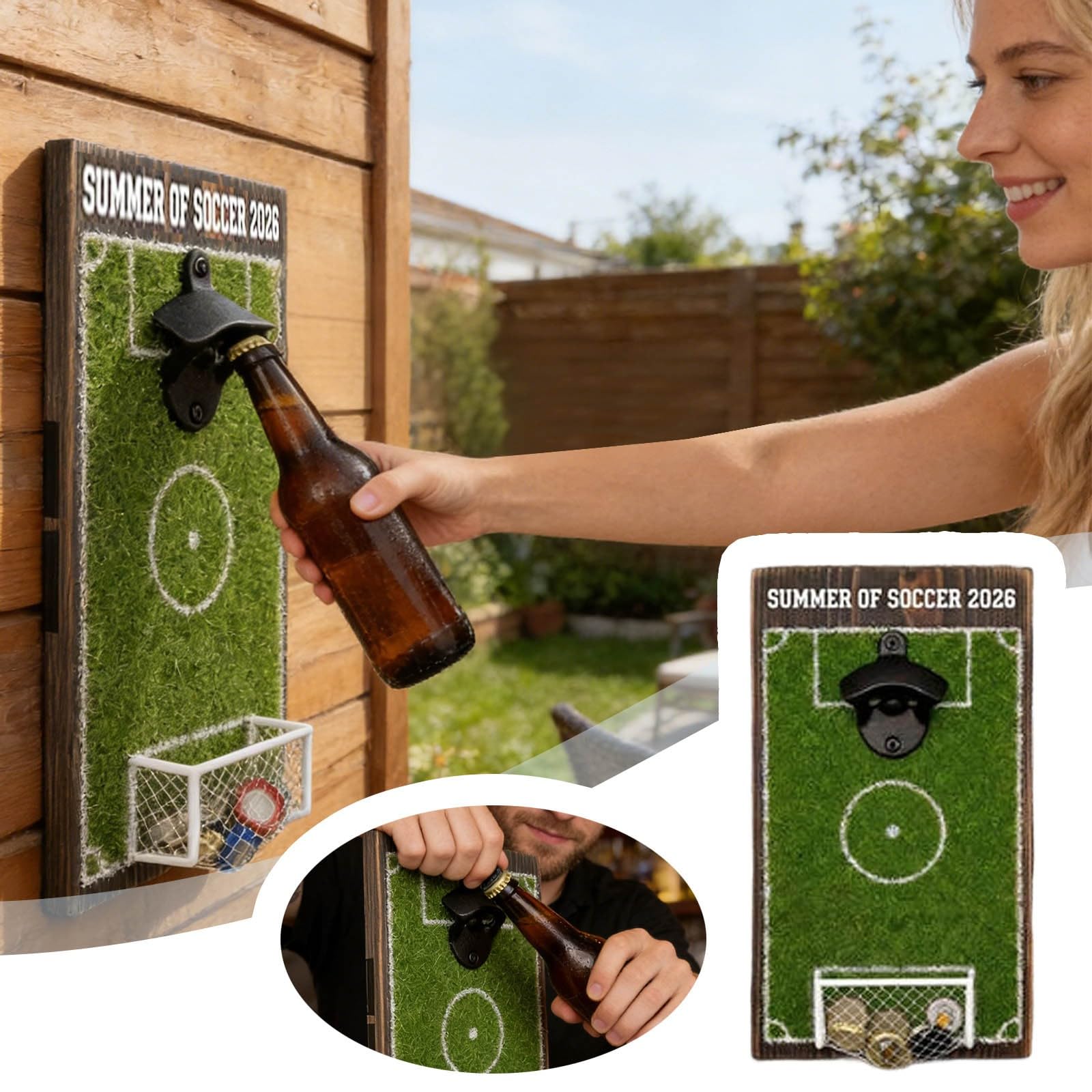 Apribottiglie a forma di campo da calcio, decorazione da parete, a forma di campo da calcio, divertente collezionista di tappi di bottiglia, regalo creativo per la decorazione di bar di calcio