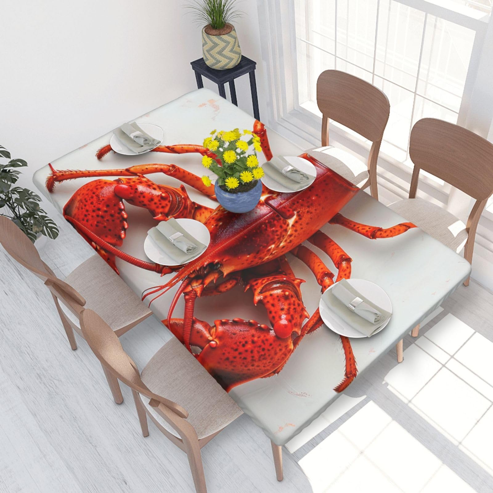 WPKJU Lobster Printed Tablecloths 4ft Rectangular Table Covers Washable Polyester Decorative Table Cloth for Dining Table Picnic Wedding