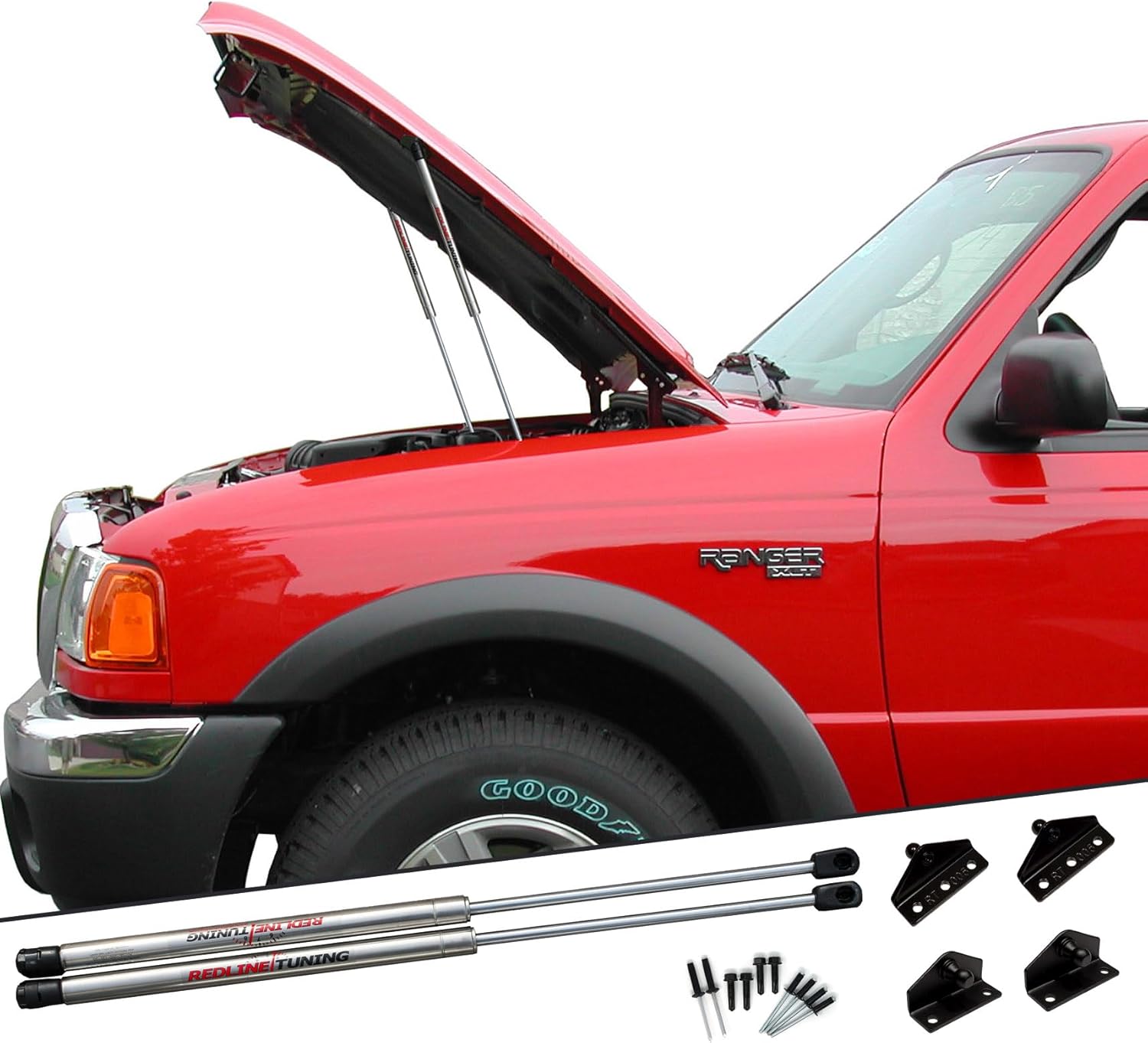 Redline Tuning 21-11020-03 Hood Quicklift Elite System Compatible with Ford Ranger 1993-2011 (Stainless Steel Struts)