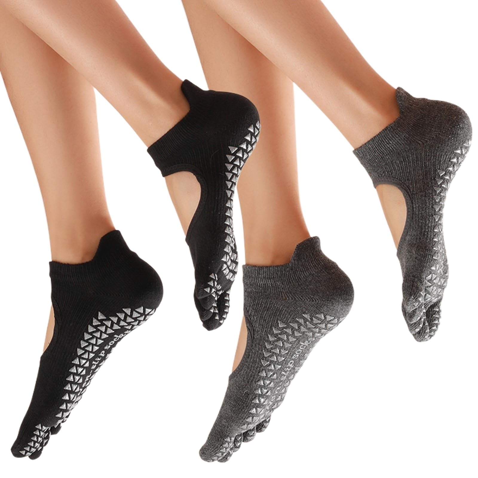 svlftecon Women Yoga Pilates Socks with Grips Non Slip Full Toe Ankle Socks Series 12
