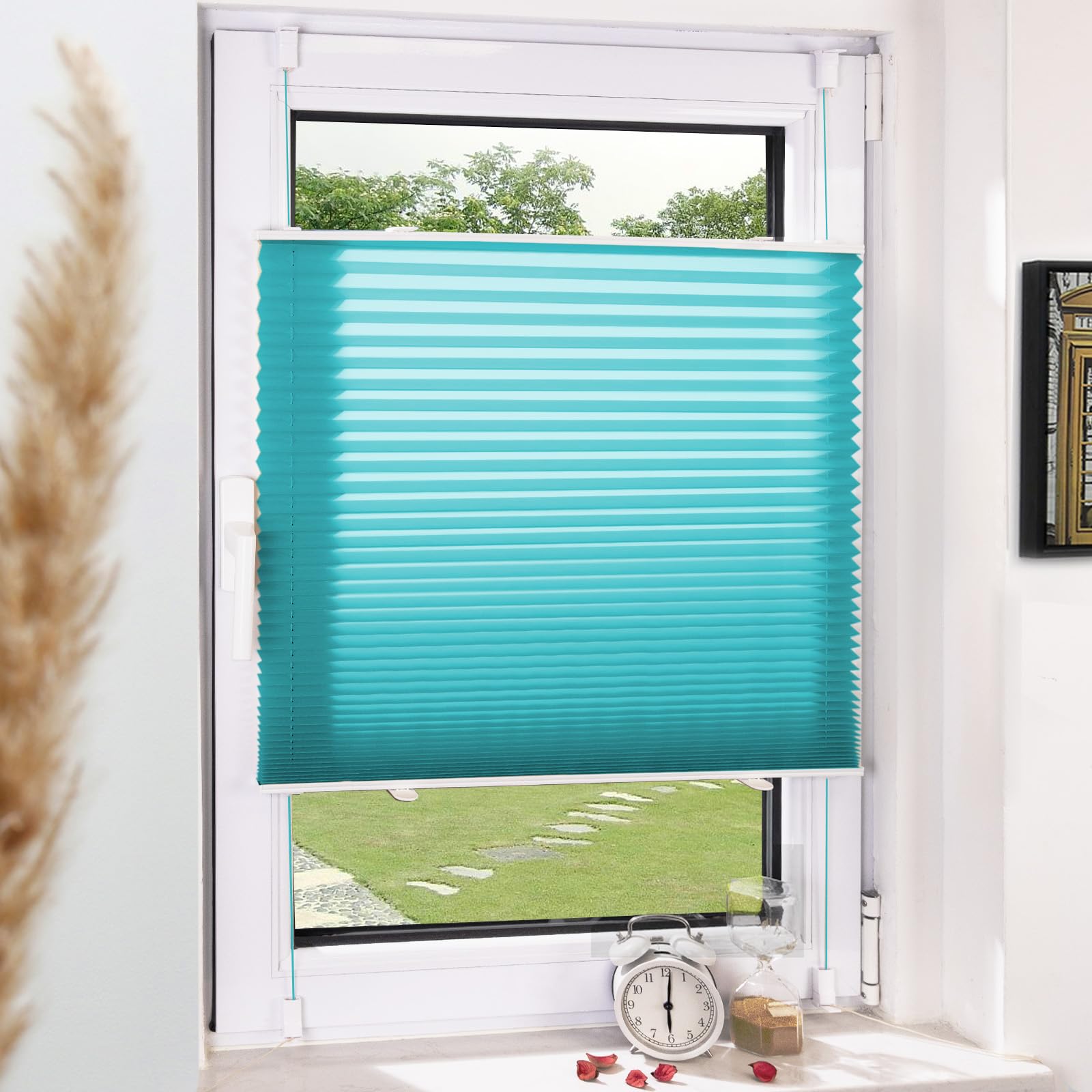 Plissee ohne Bohren Klemmfix Plissees lichtdurchlässig Blickdicht Jalousien ohne Bohren Fensterrollo Sonnenschutz Sichtschutz Easyfix Rollos für Fenster