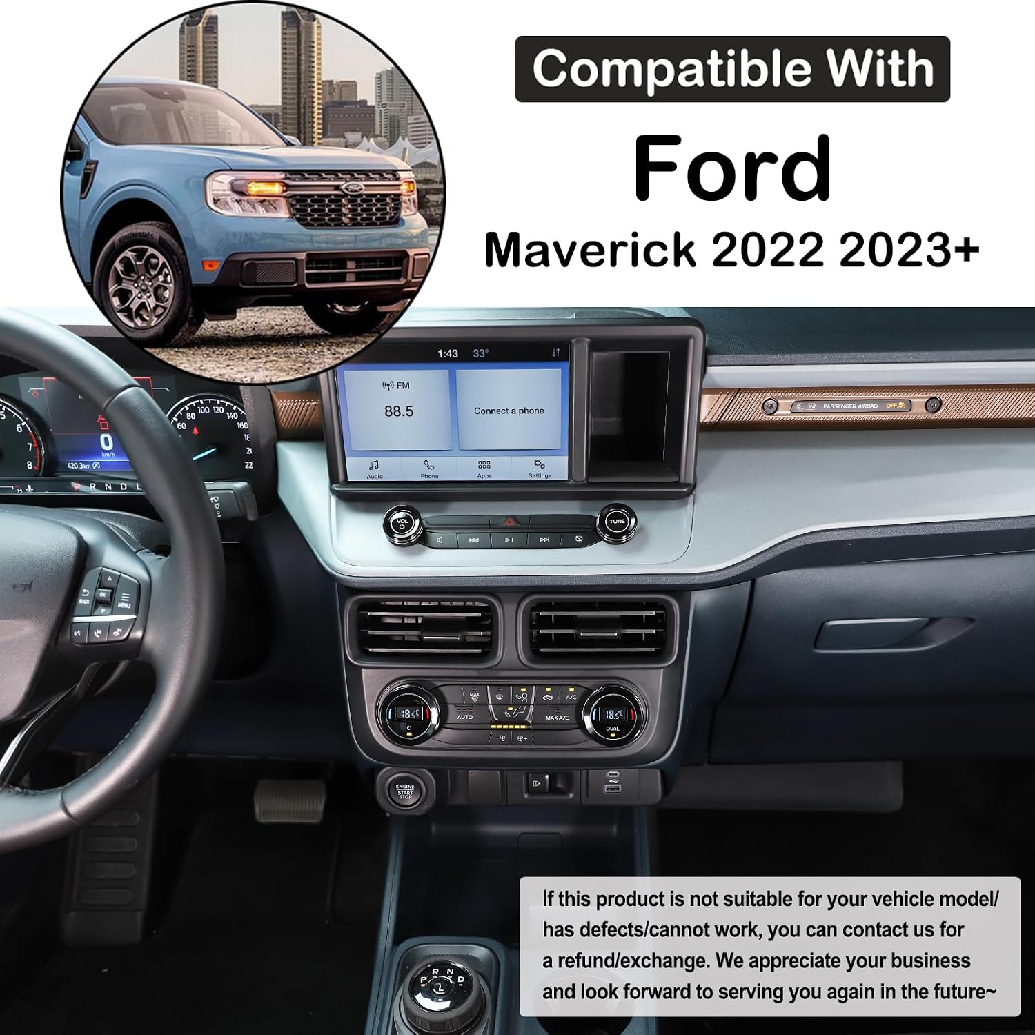 Aunginsy Compatible with Ford Maverick 2022-2024 Aluminum Car Centre Console Air Conditioner Volume Knob Button Circle Cover Car Gear Shift Switch Button Ring Trim Cover Knob Protect Ring Accessories image 2