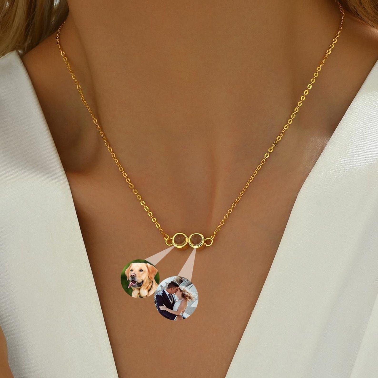 Collana di proiezione della foto del doppio girone argento sterling 925 Collana di proiezione con foto Collane Compleanno Festa della mamma fatta a mano