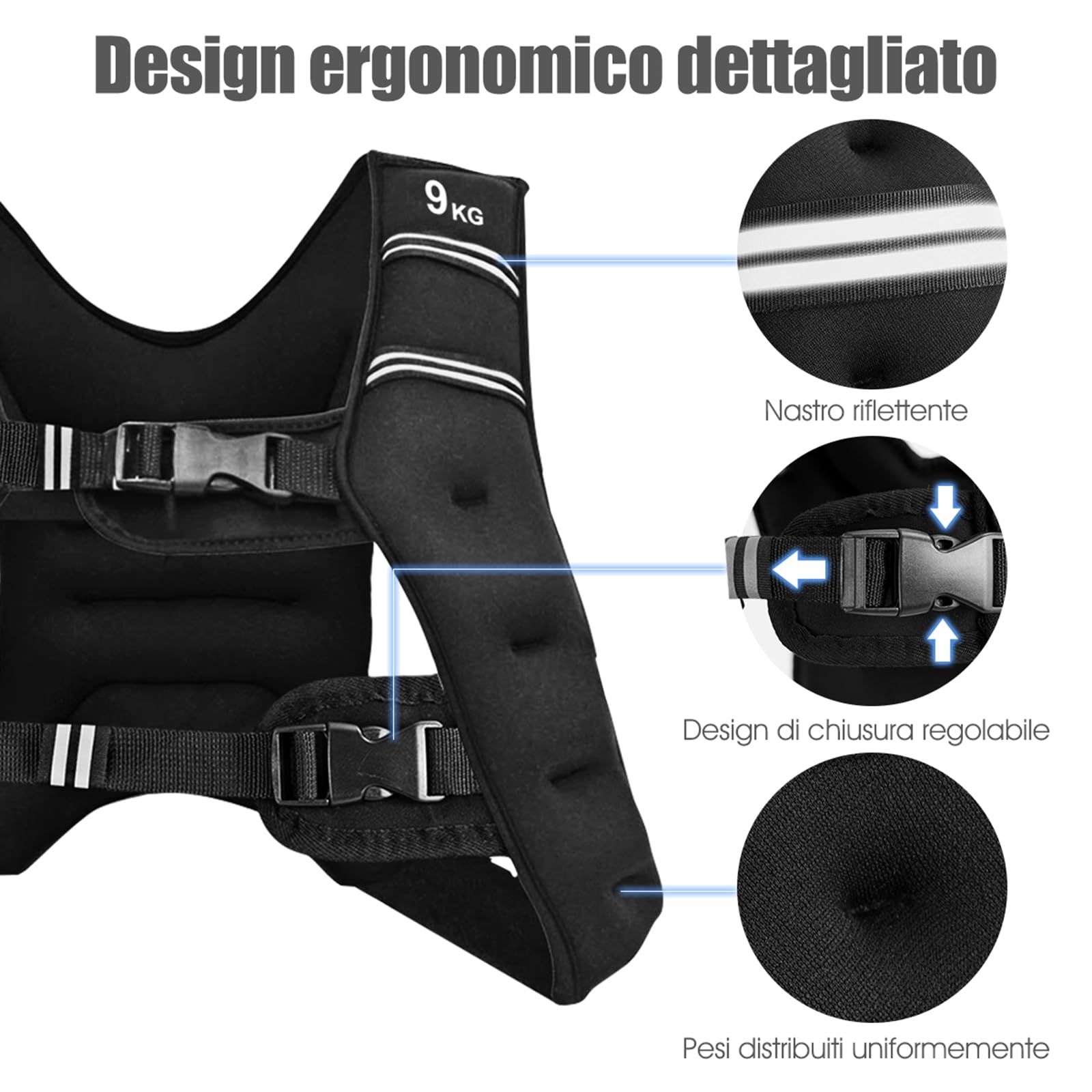 COSTWAY Gilet con Pesi, Gilet Pesi Allenamento Giubbotto Zavorrato, Universale