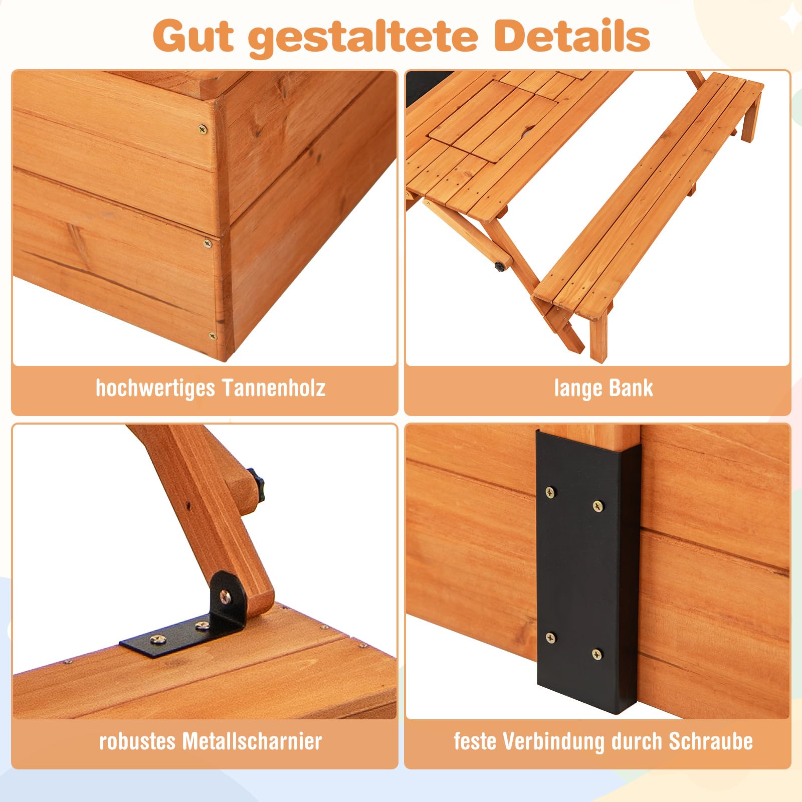 183x105cm Sandkiste COSTWAY Sandkasten Mit Abdeckun Produktbild-Vorschau 12