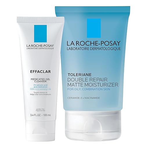 La Roche-Posay Hidratante facial mate, gel hidratante diario y limpiador para el control de la piel grasa con niacinamidano comedogénico