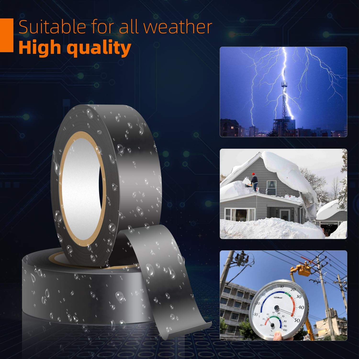 20 Pack Black Electrical Tape Waterproof，3/4 in x 60ft，High Temperature Electric Tape Weatherproof Home Outdoor Multipurpose Insulating Wire Wrapping，Maximum Voltage