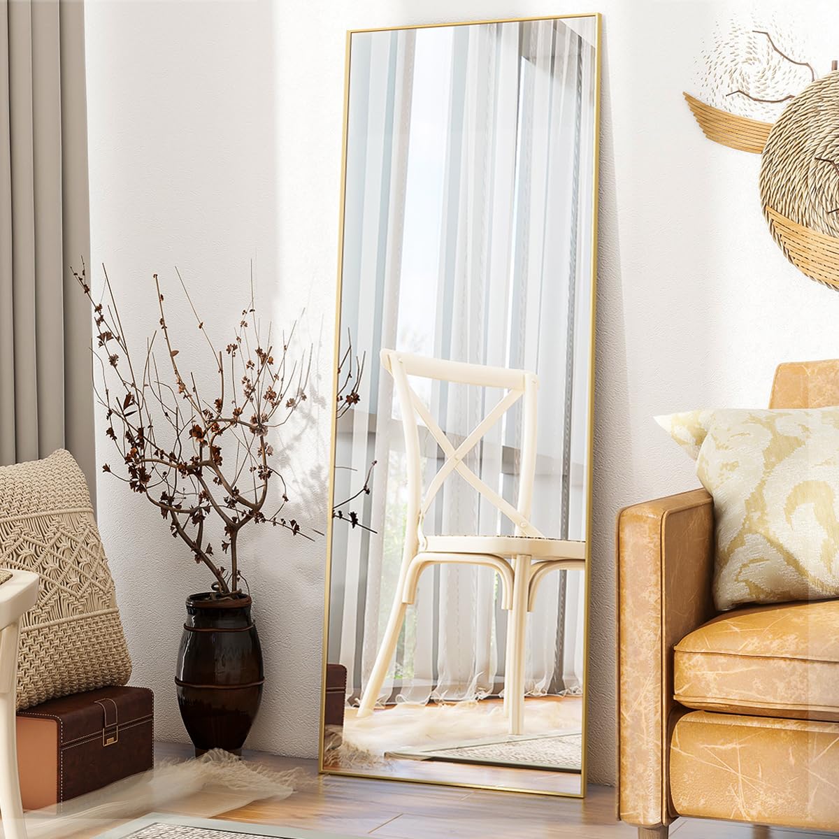 VETROVUE Mirror Full Length, 58"x18" Standing Hanging or Leaning Against Wall Floor Mirrors Body Dressing Wall-Mounted for Living Room, Bedroom with Aluminum Alloy Thin Frame, Gold