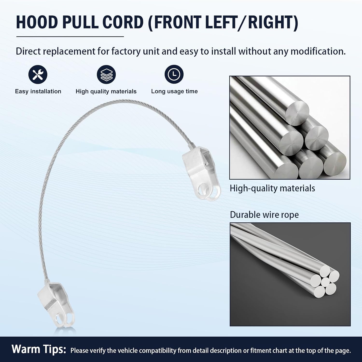 15146196 Stainless Steel Hood Check Cable Safety Catch Lock Line for 2003-2009 Hummer H2, Front Right or Left Hand Side