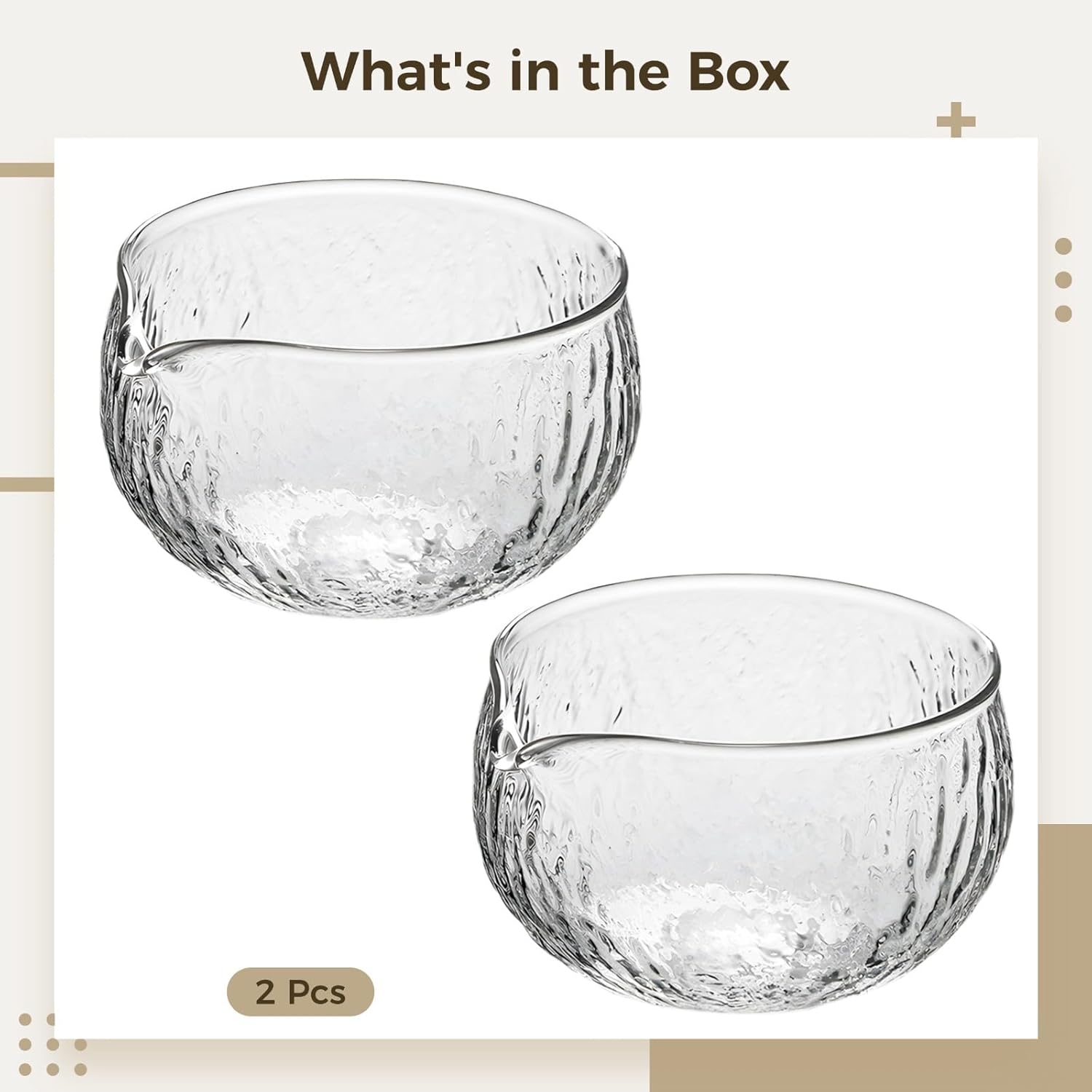 for Tea Ceremonies, 2 Pcs Glass Chawan Matcha Bowl with Spout, Ideal for Matcha Enthusiasts, Microwave and Dishwasher Safe, Hammered Texture