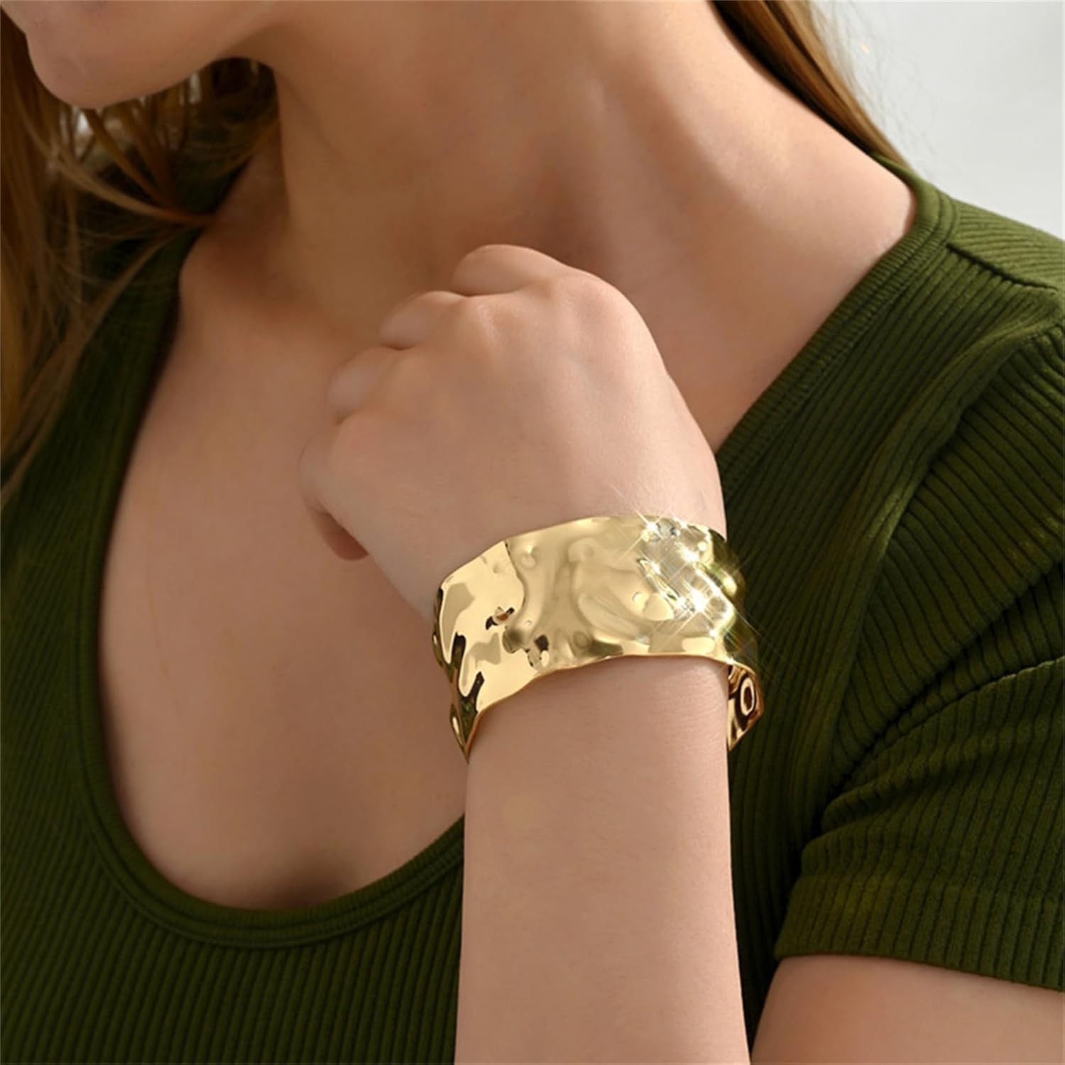 YBMYCM Chunky Gold Cuff Bracelet for Women Gold Open Wrist Cuff Bangle Bracelet Adjustable Wide Cuff Bracelets Fashion Costume Jewelry - Image 3