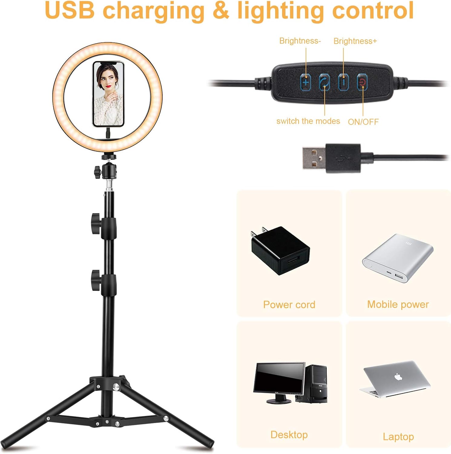 Exclusive Discount 70% Price 10 LED Selfie Ring Light with Tripod Stand & Phone Holder, Dimmable Makeup Ring Light for Photography, Shooting with 10 Brightness Level&3 Light Mode