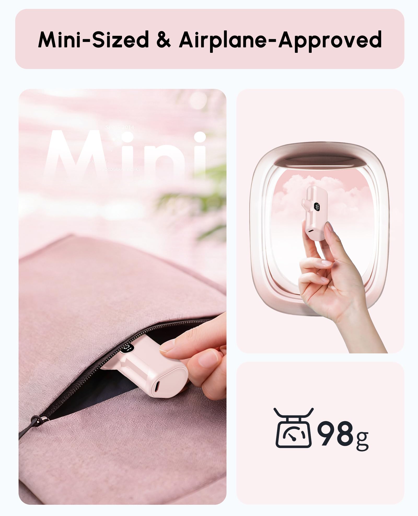 Caricabatterie portatile leggero USB C da 5000 mAh con cavalletto per iPhone 17, caricabatterie di tipo C con display digitale per iPhone 16/Samsung/telefoni Android, regalo rosa per i suoi telefoni
