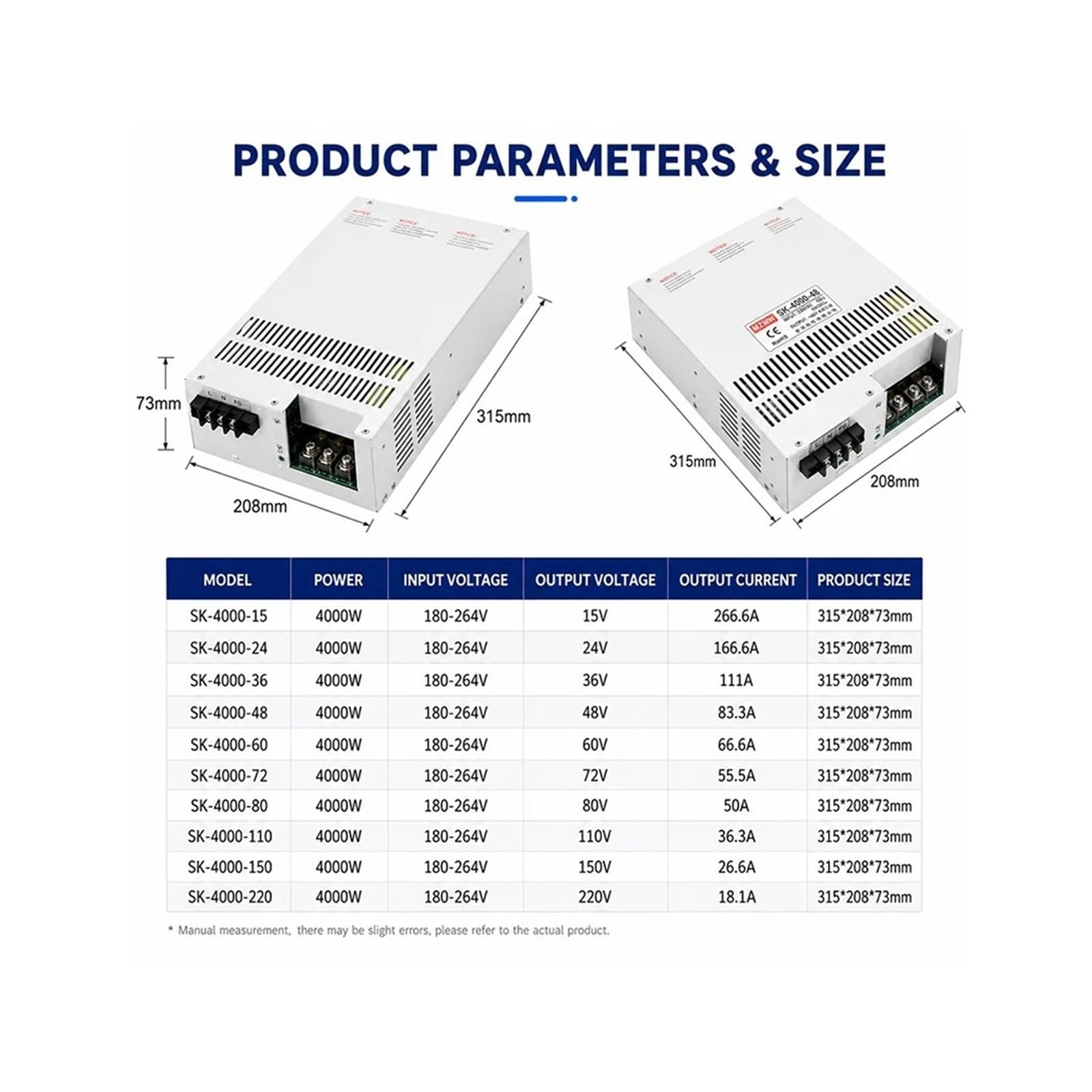 Alimentatore switching regolato da 4000 W AC DC CC CV