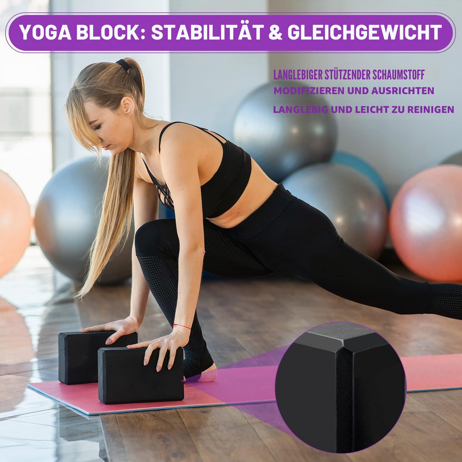12er-Pack Yoga-Blöcke und Gurt-Set enthalten 12 Stück 22.9x15.2x7.6 cm EVA-Schaumstoff-Bausteine und 6 Stück Gurte mit hoher Dichte für Yoga, Pilate, Fitness, Meditation, Straffung, Workout