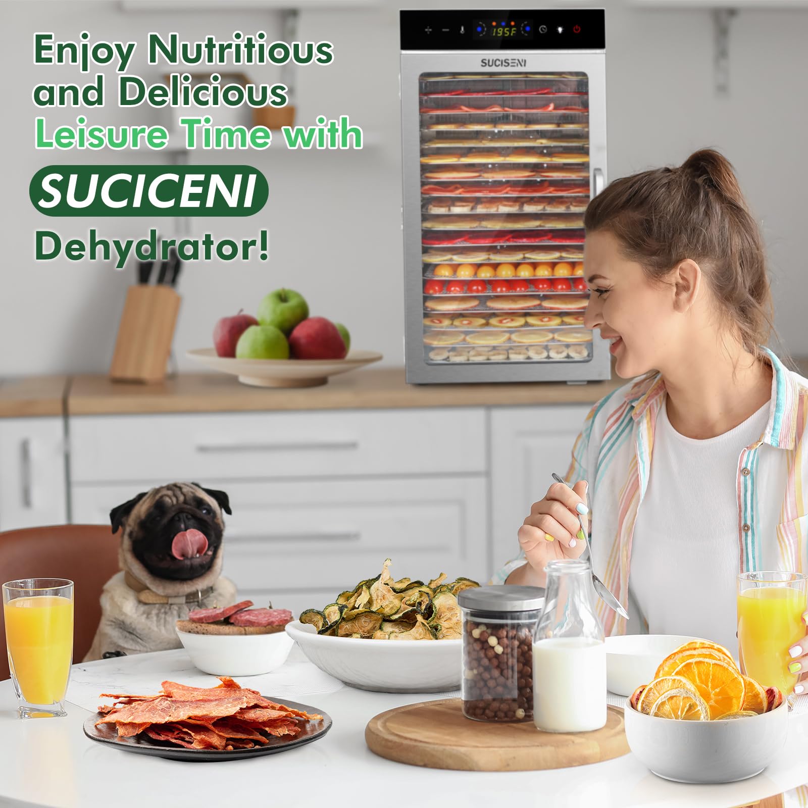 Máquina deshidratadora de alimentos, 18 bandejas de acero inoxidable de 1000 W, deshidratadora de alimentos comercial con temporizador digital de 24 horas, control de temperatura, secador de alimentos