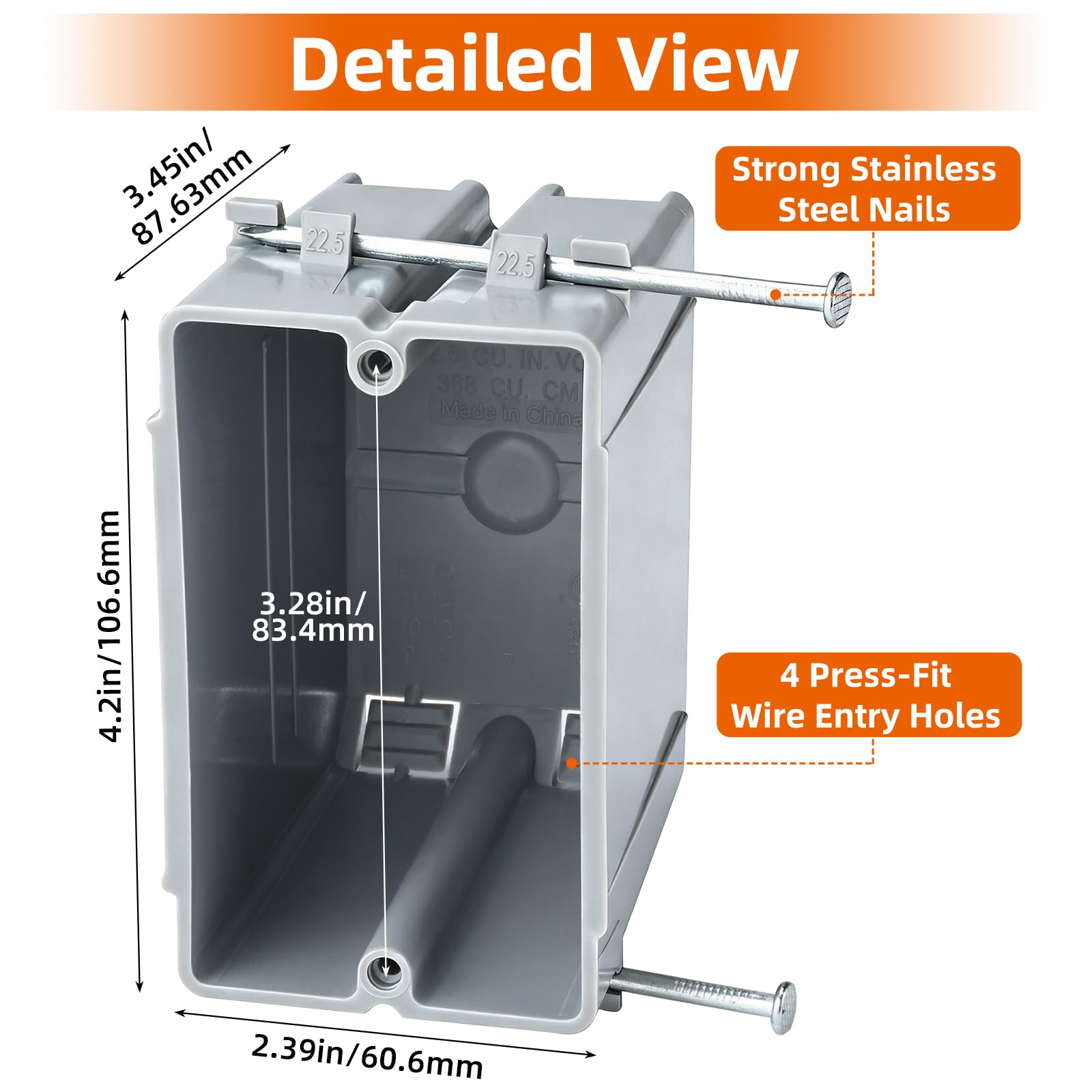 Caja de conexiones de PVC para interruptor de atenuación GFCI, ultra profunda, de 22.5 pulgadas cúbicas, 1 banda, para interruptor de atenuación GFCI, luz de paso, color gris (paquete de 24)
