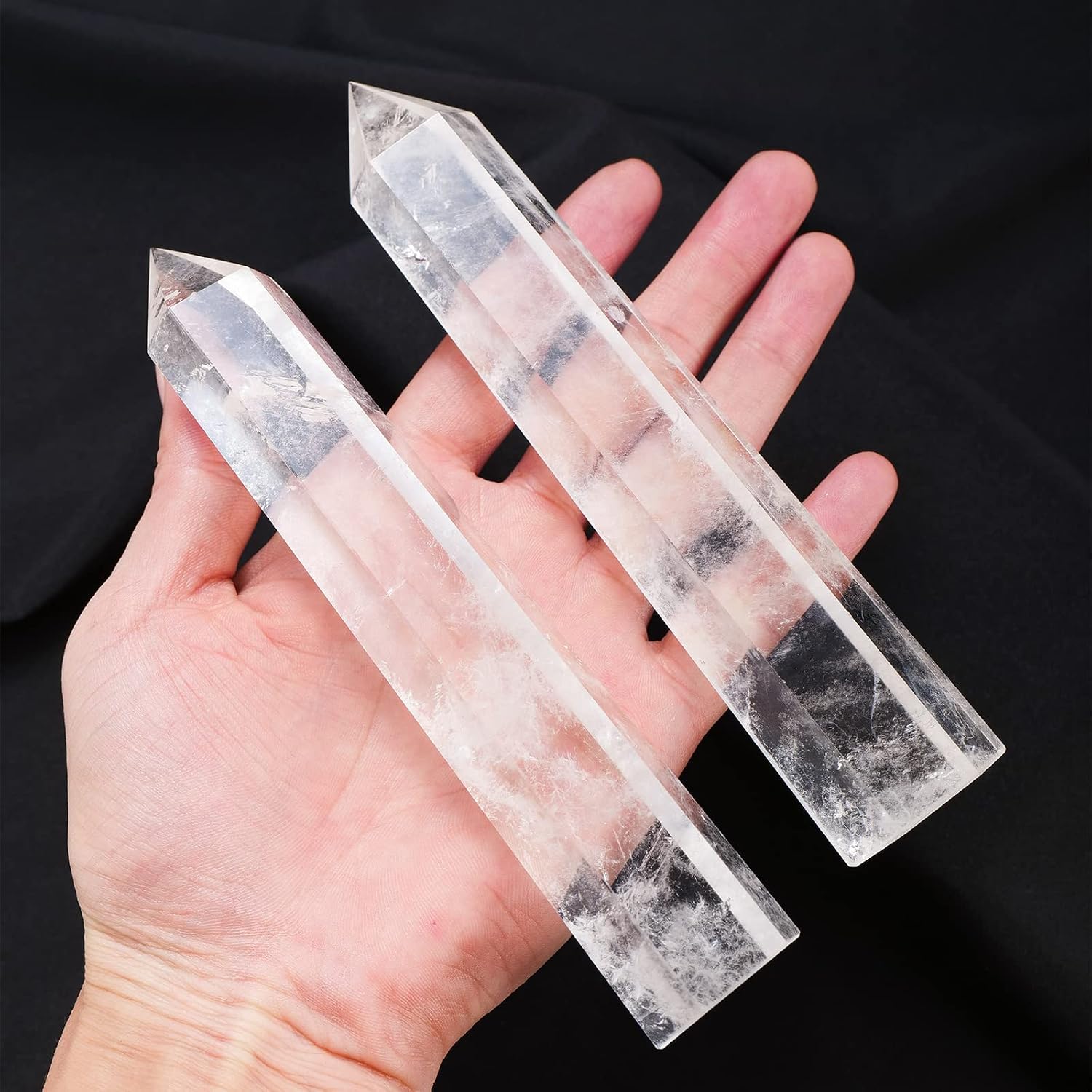 Apengshi Large Clear Quartz Natural Healing Crystal Tower 5.9"-6.3" 6 Faceted Single Point Chakra Crystal Wand Energy Meditation Stone Home Decor Collection Gift - Image 3
