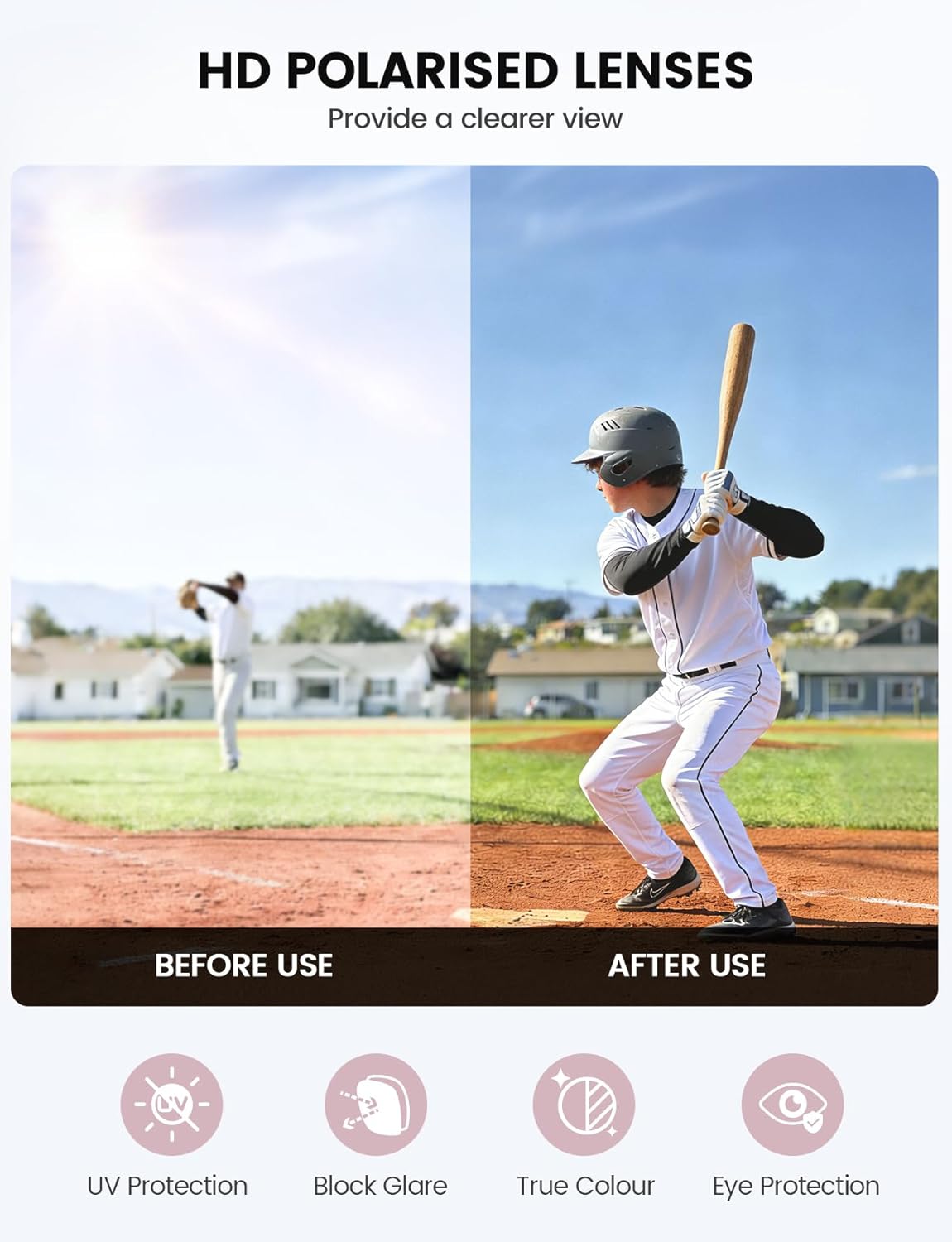 Lamicall Polarized Kids Baseball Sunglasses for Age 8-14 - UV400 Protection Sports Cycling Sun Glasses for Boys Girls Youth