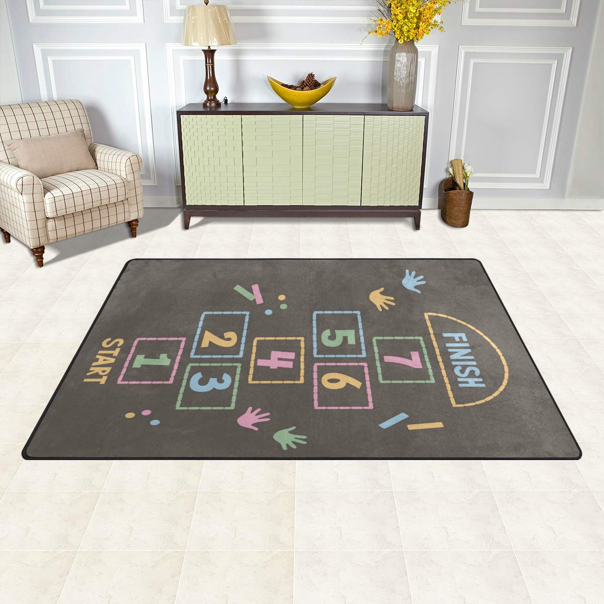 ALAZA Hopscotch Children Asphalt Non Slip Door Mat 2' x 3', Modern Floor Mats for Living Room Bedroom Dinning Room Home Decor