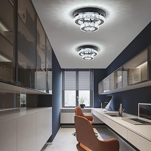 Miniatura 6 de ECOBRT Lámpara de araña de cristal moderna de 9.8 pulgadas con montaje empotrado al techo, mini lámpara de araña negra con iluminación LED para